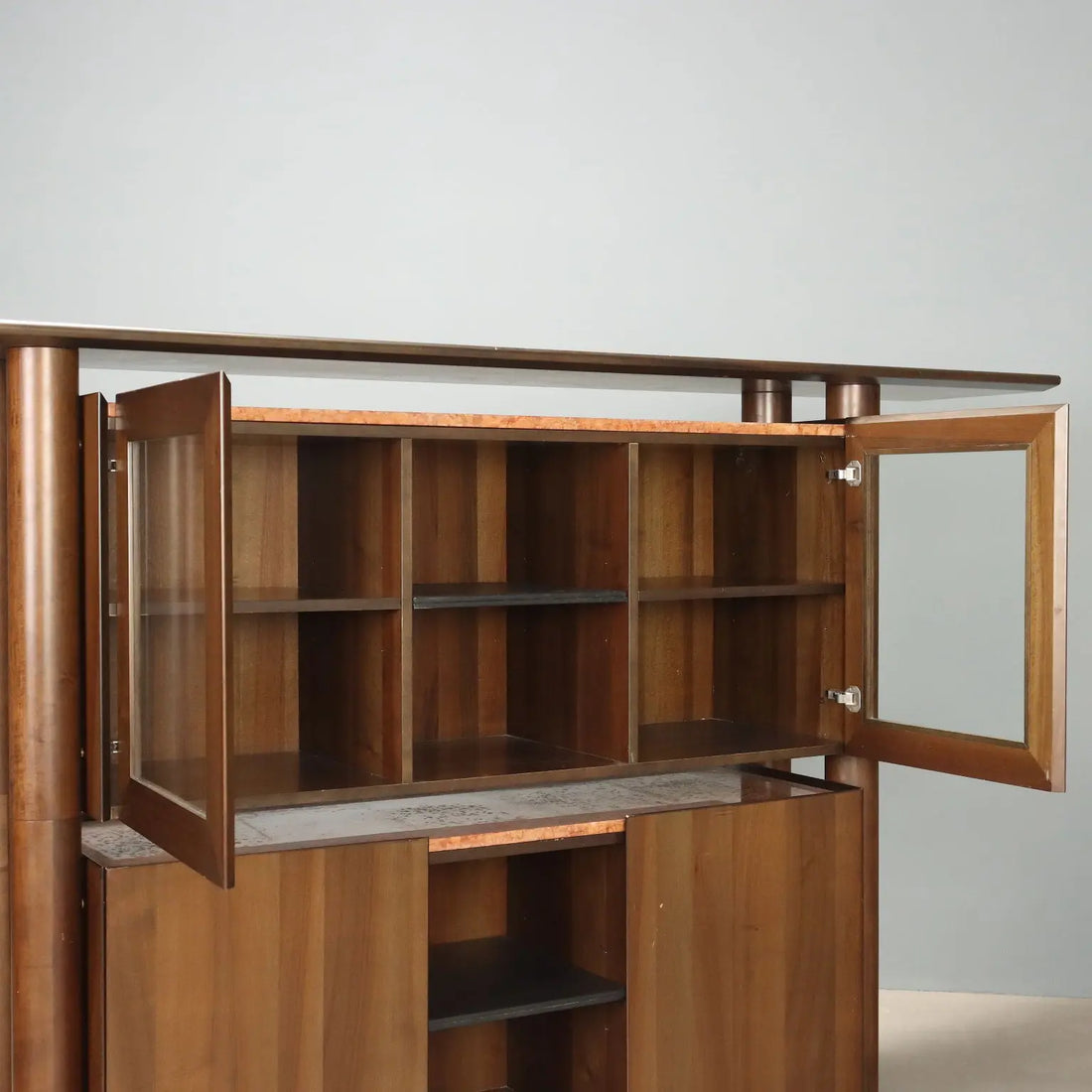 Vintage Cupboard Tanganyka Walnut Marble Design Italy 1980s
