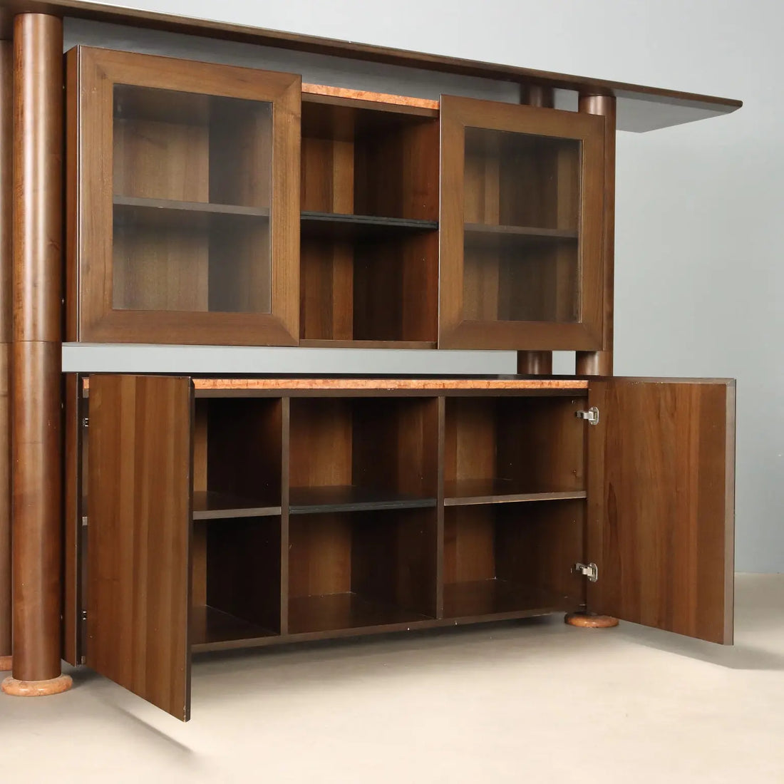 Vintage Cupboard Tanganyka Walnut Marble Design Italy 1980s