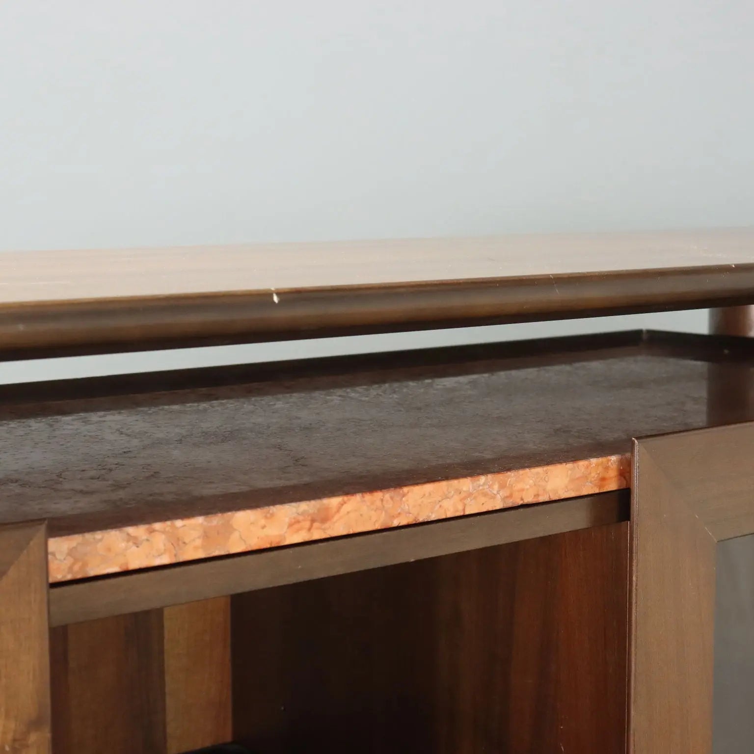 Vintage Cupboard Tanganyka Walnut Marble Design Italy 1980s