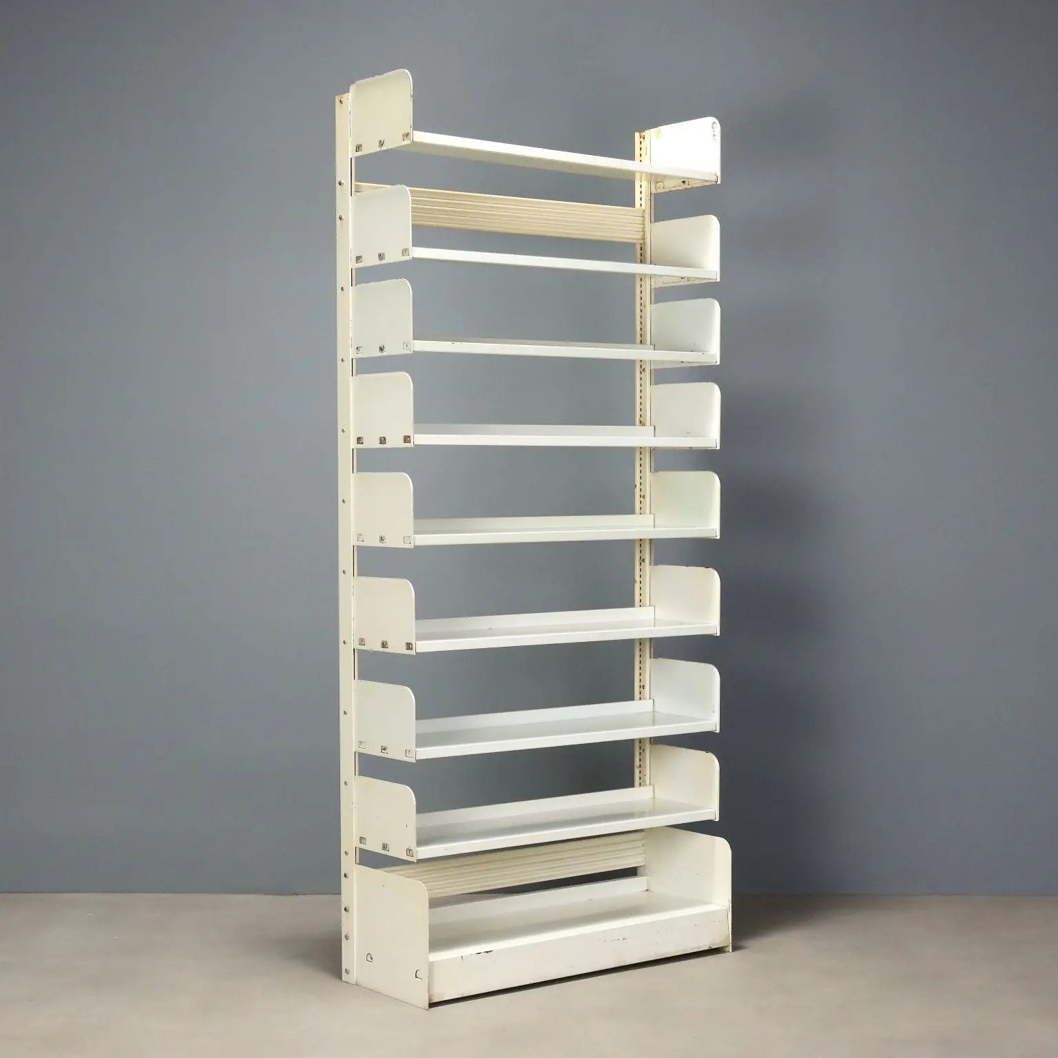 Vintage Bookcase White Lacquered Metal Design Italy 1970s
