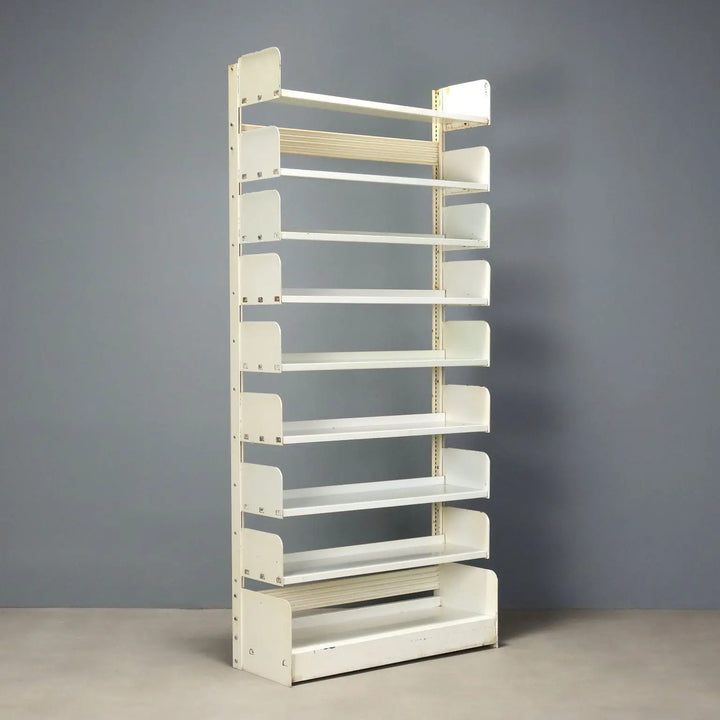 Vintage Bookcase White Lacquered Metal Design Italy 1970s