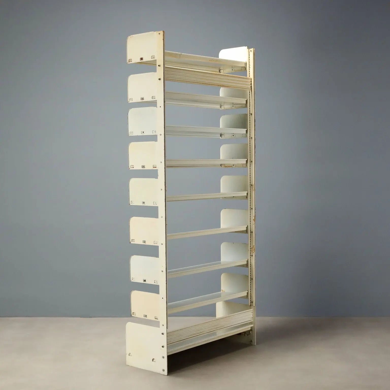 Vintage Bookcase White Lacquered Metal Design Italy 1970s
