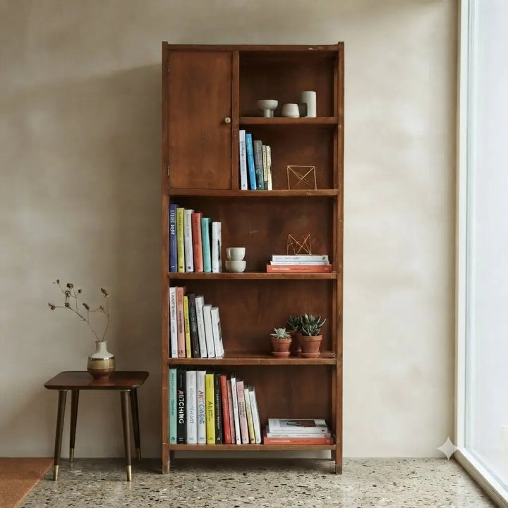 Vintage Bookcase Solid Beech Wood Poplar Design 1960s