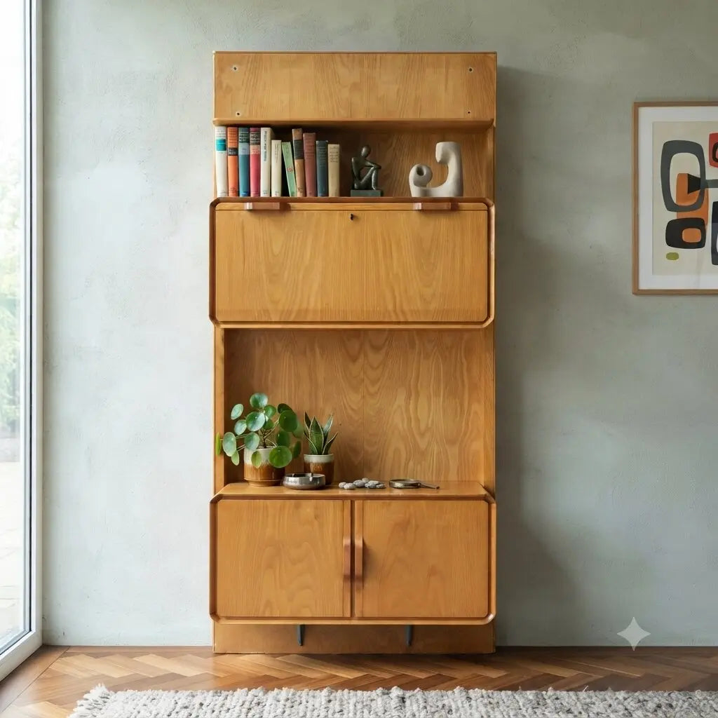 Vintage Cabinet Maple Flap Door Design Italy 1960s