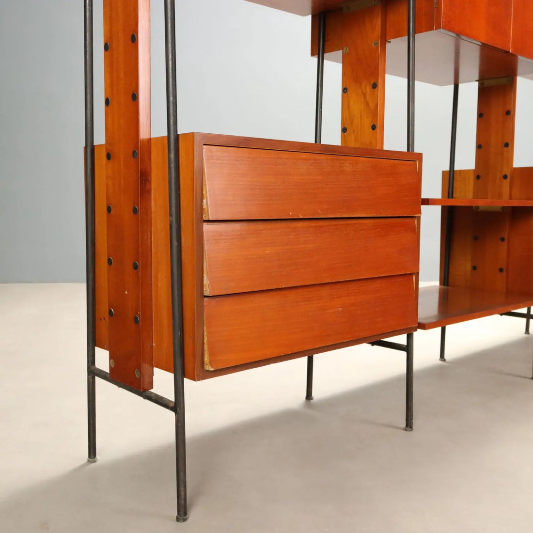 Vintage 1960s Teak and Metal Bookshelf