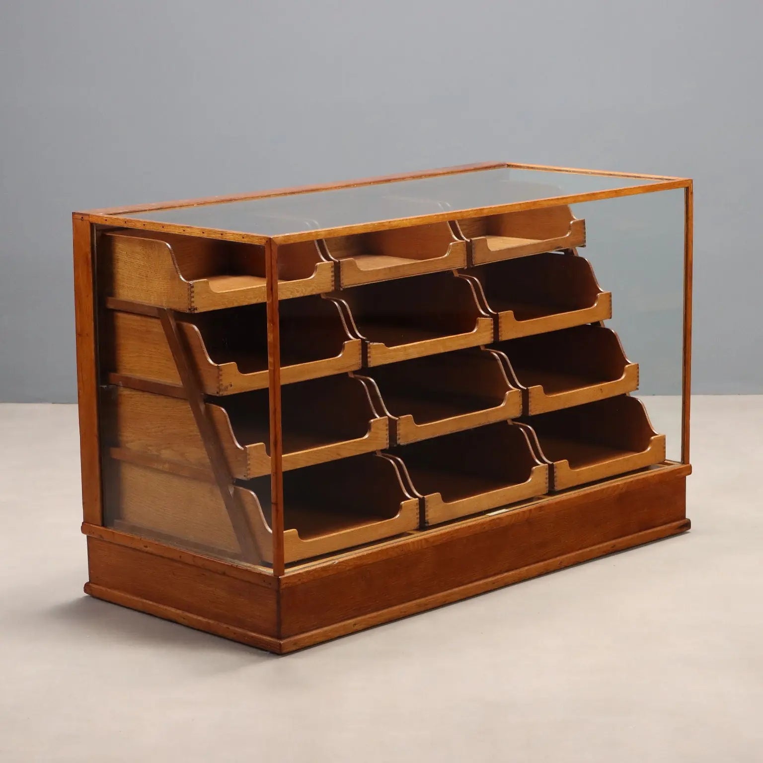 Vintage Oak and Glass Display Cabinet 1940s