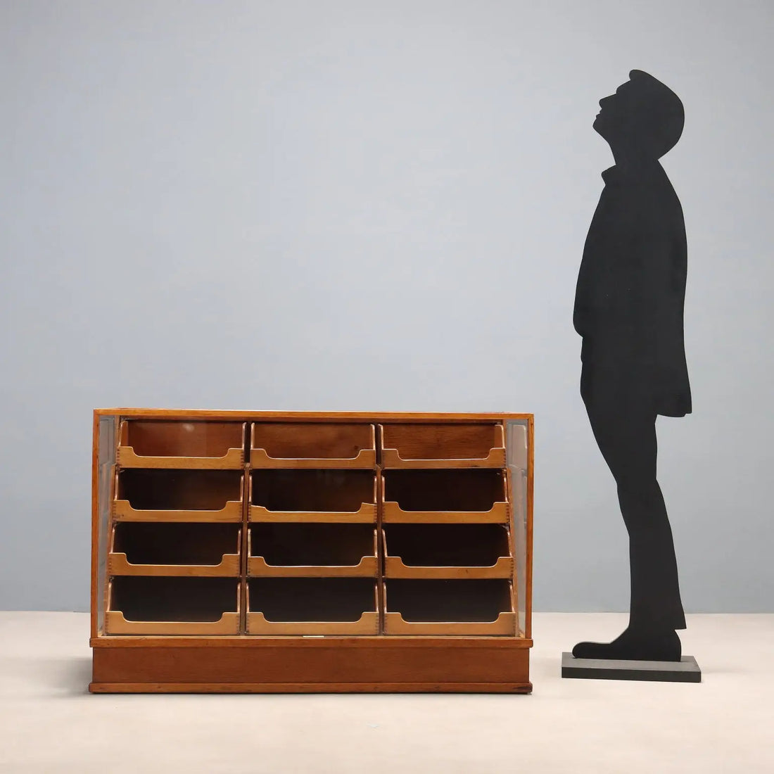 Vintage Oak and Glass Display Cabinet 1940s