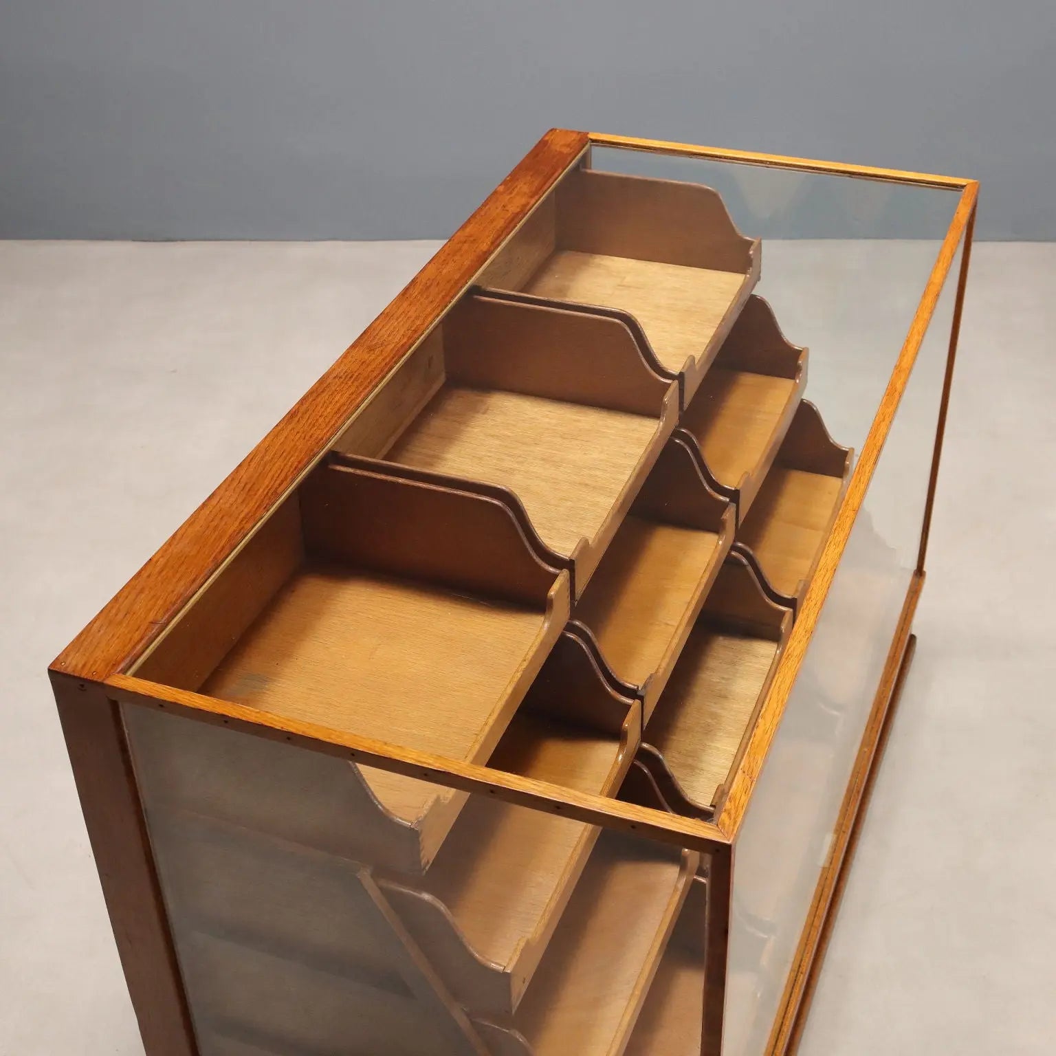 Vintage Oak and Glass Display Cabinet 1940s