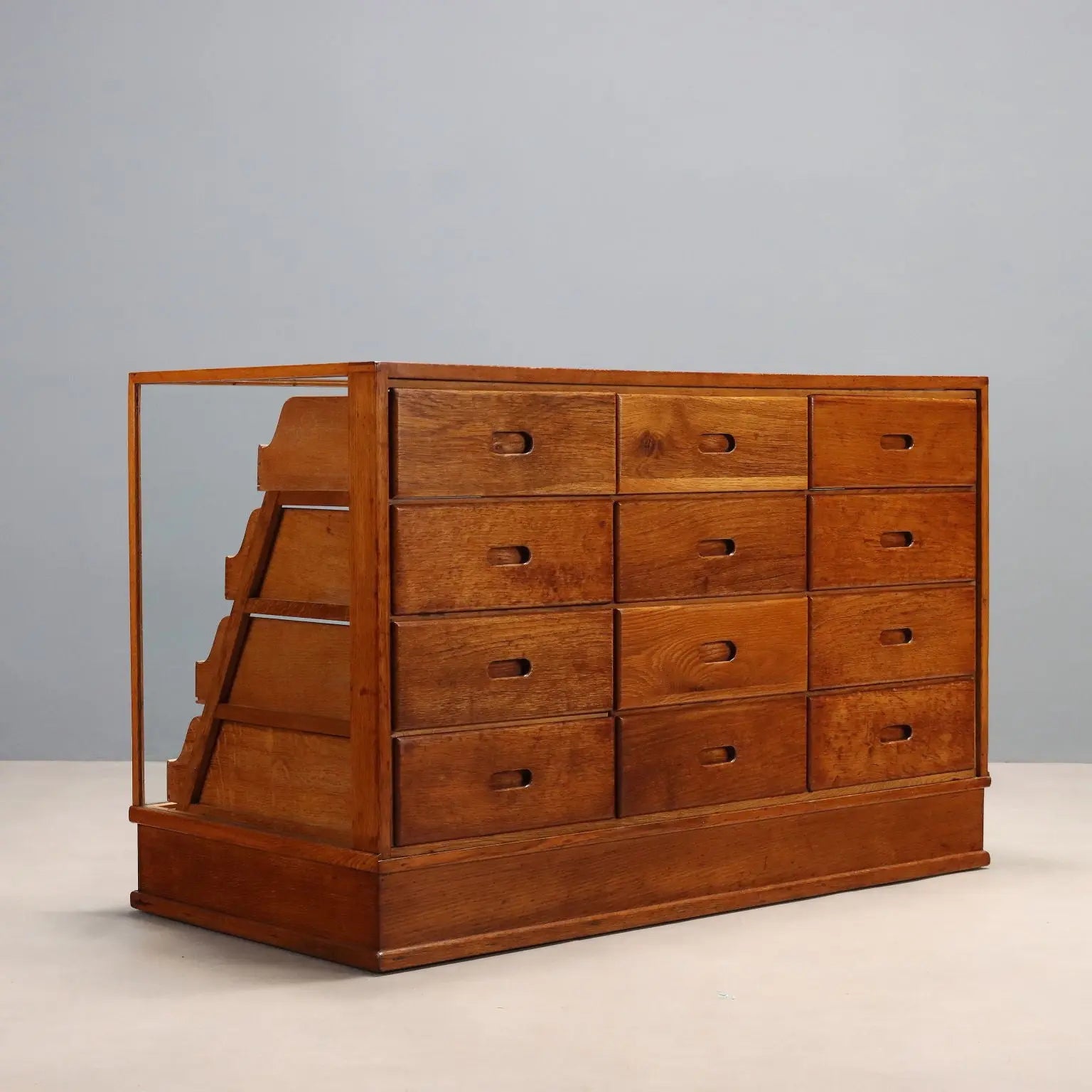 Vintage Oak and Glass Display Cabinet 1940s