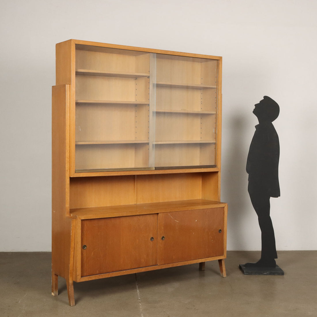 Vintage Bookcase from the 1950s Oak Veneered Wood Glass | Modernism  Bookcases