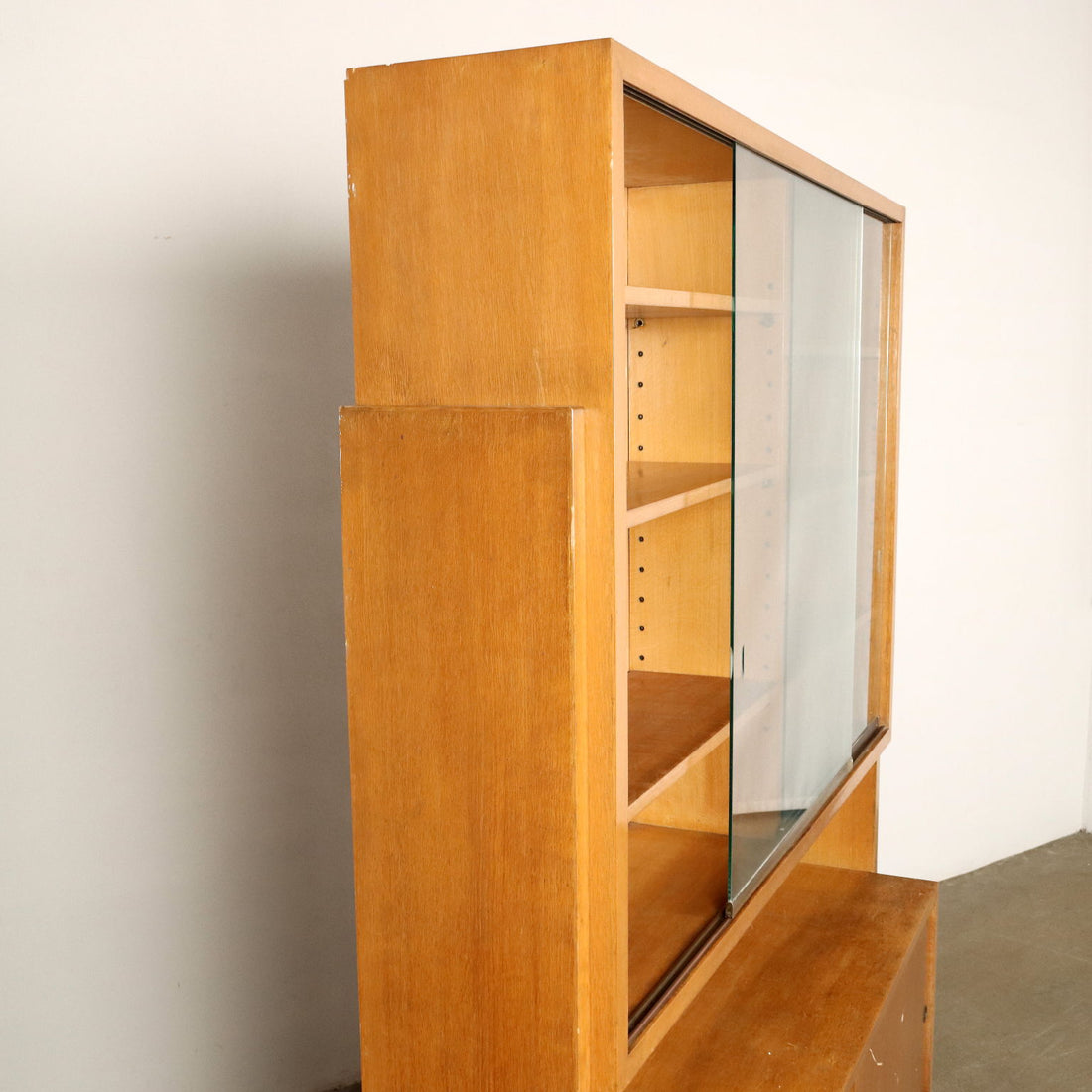 Vintage Bookcase from the 1950s Oak Veneered Wood Glass | Modernism  Bookcases