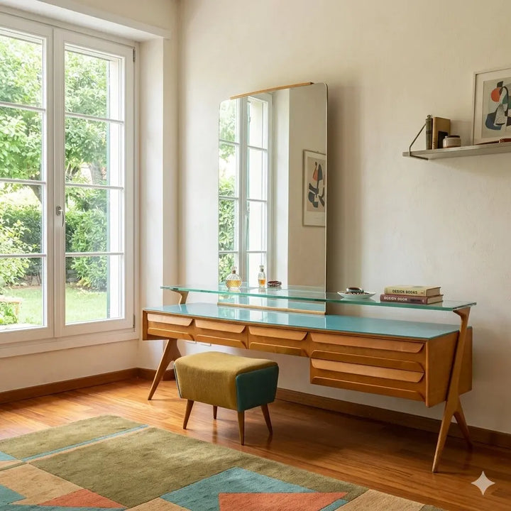 Vintage 1950s Cabinet with Vanity Table Maple and Glass | Modernism  Furnitures