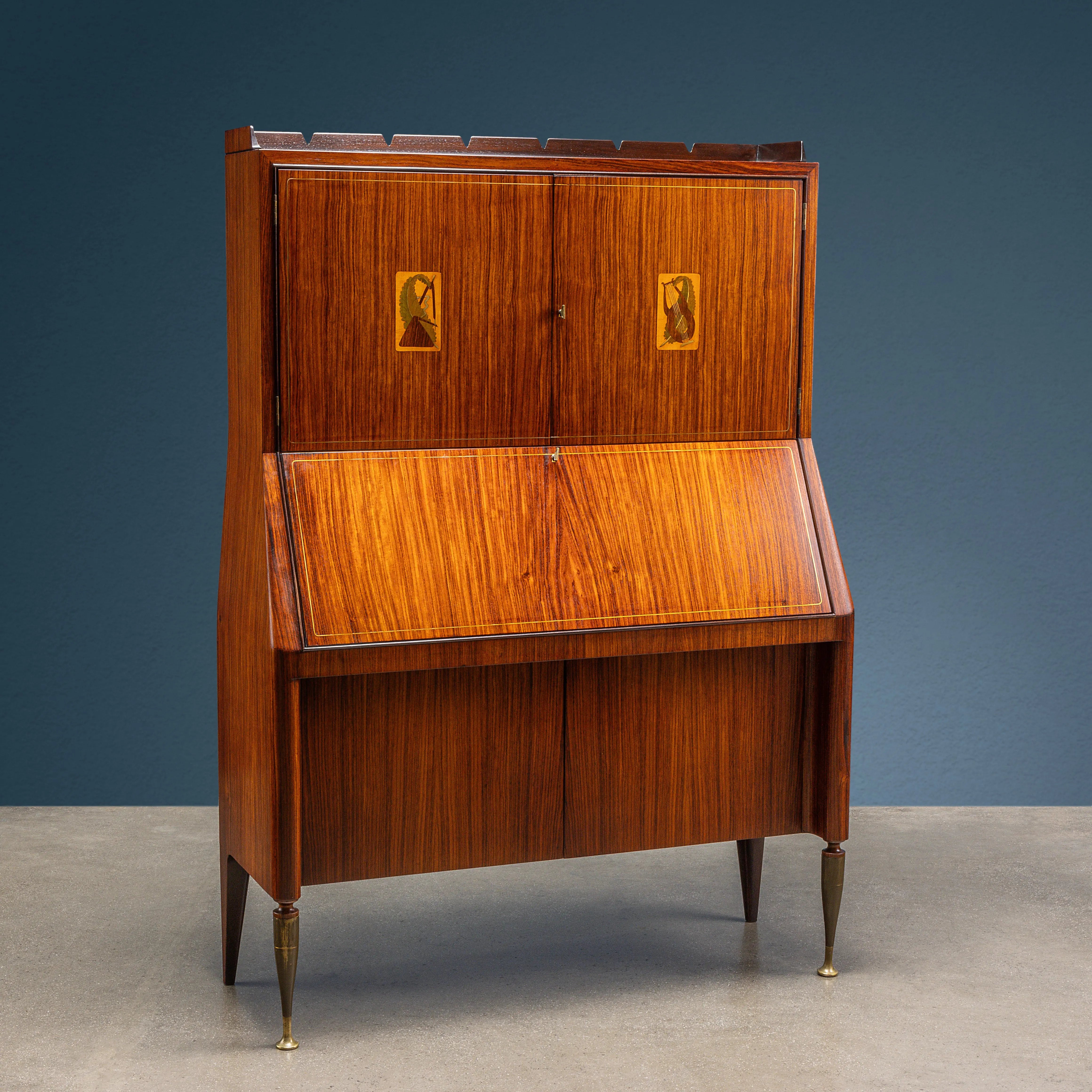Vintage Drop-Leaf Cabinet Exotic Wood Brass Design 1950s | Modernism  Furnitures