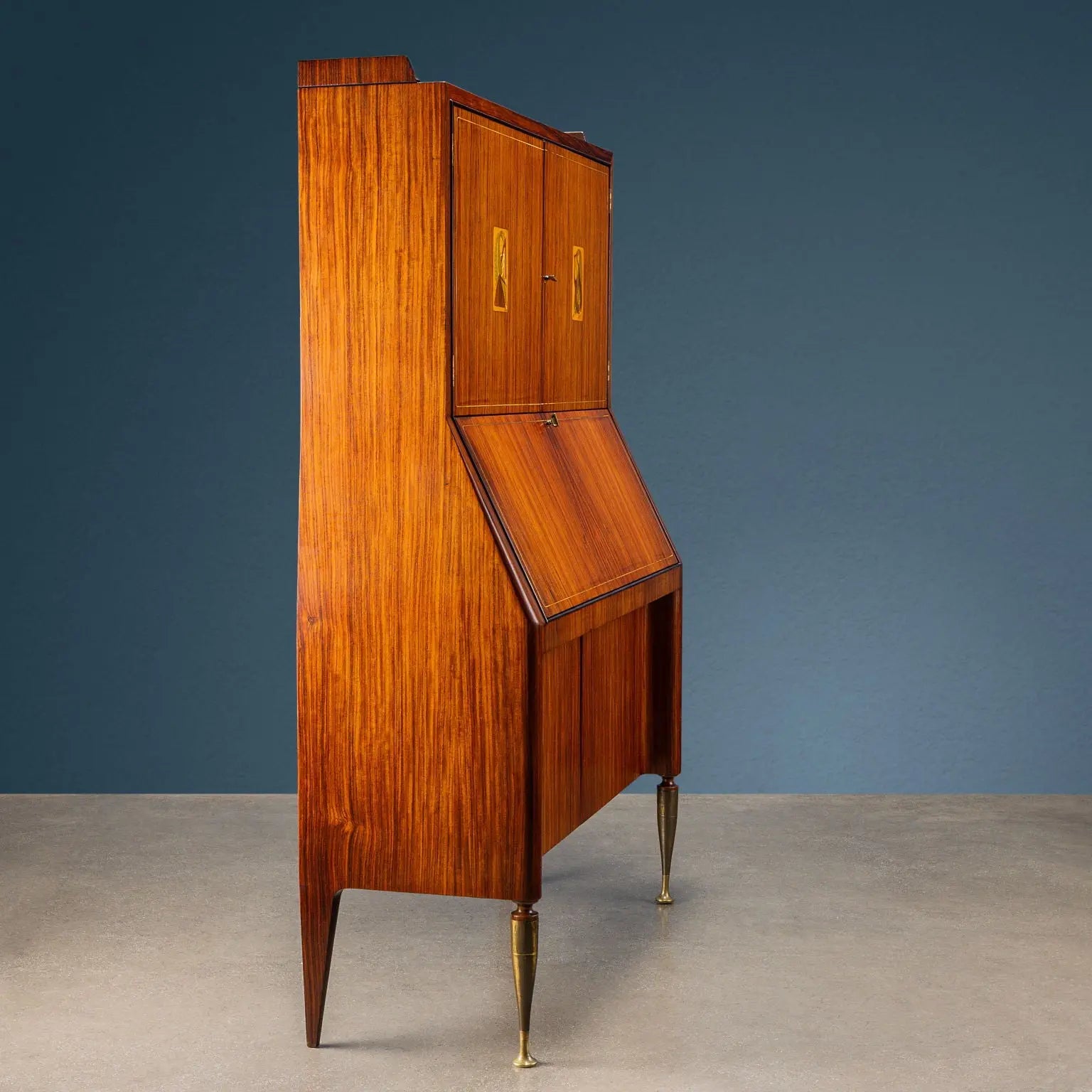 Vintage Drop-Leaf Cabinet Exotic Wood Brass Design 1950s | Modernism  Furnitures