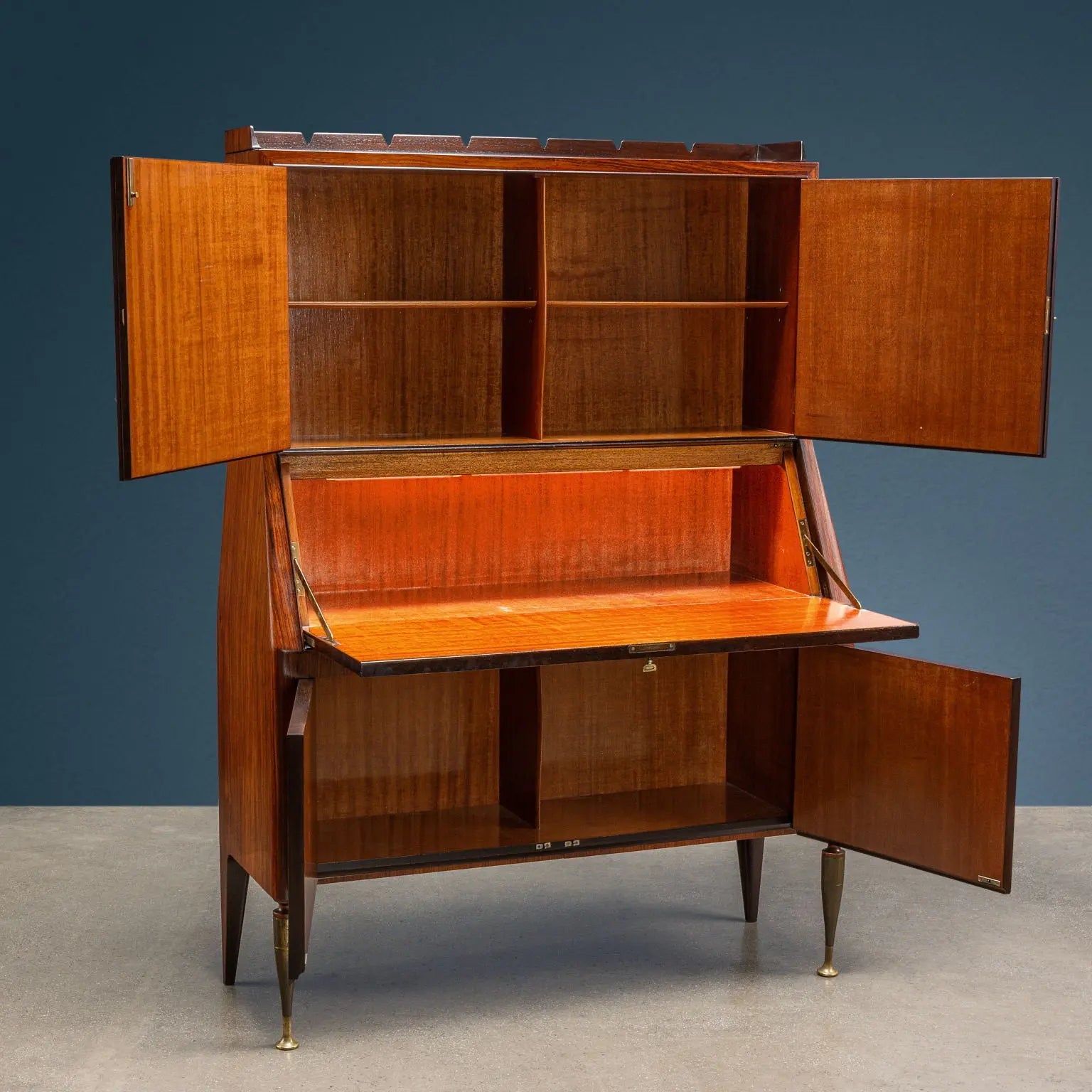 Vintage Drop-Leaf Cabinet Exotic Wood Brass Design 1950s | Modernism  Furnitures