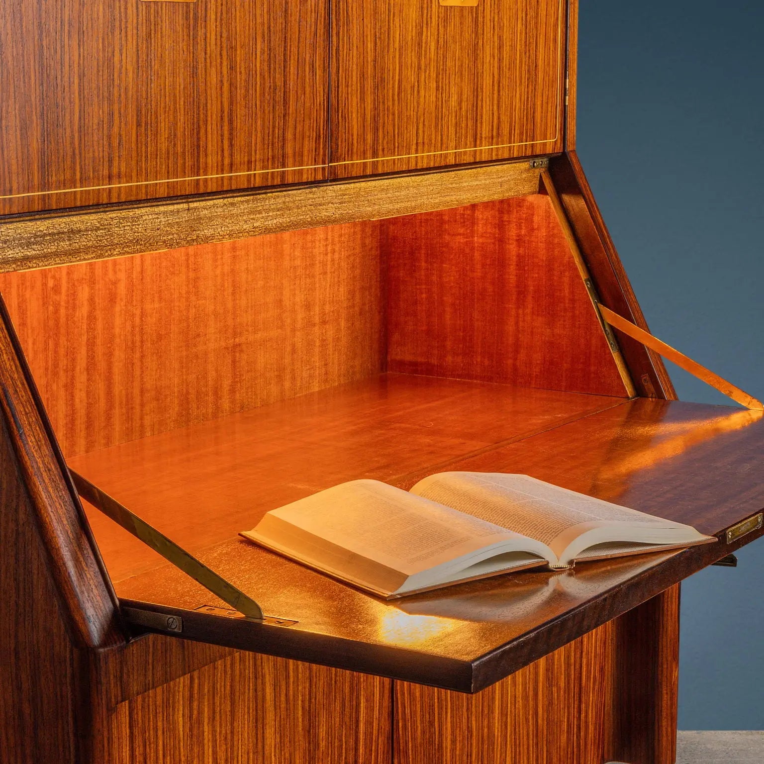 Vintage Drop-Leaf Cabinet Exotic Wood Brass Design 1950s | Modernism  Furnitures