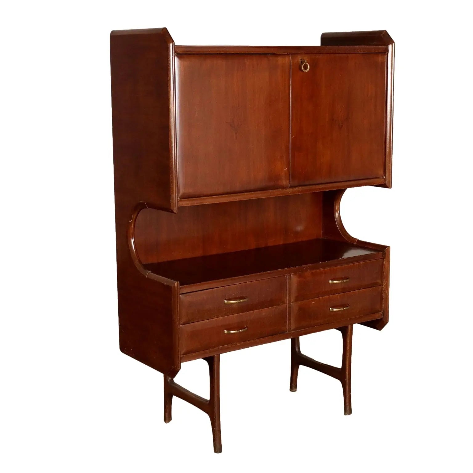 Vintage 1950s-60s Cabinet 4 Drawers Wood Brass Italy | Modernism | Furnitures