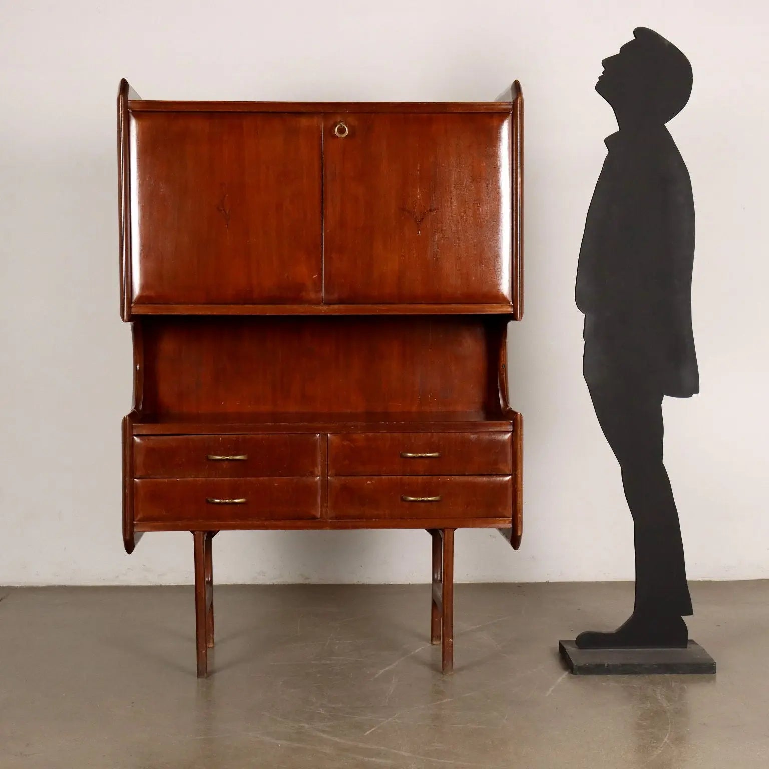 Vintage 1950s-60s Cabinet 4 Drawers Wood Brass Italy | Modernism | Furnitures