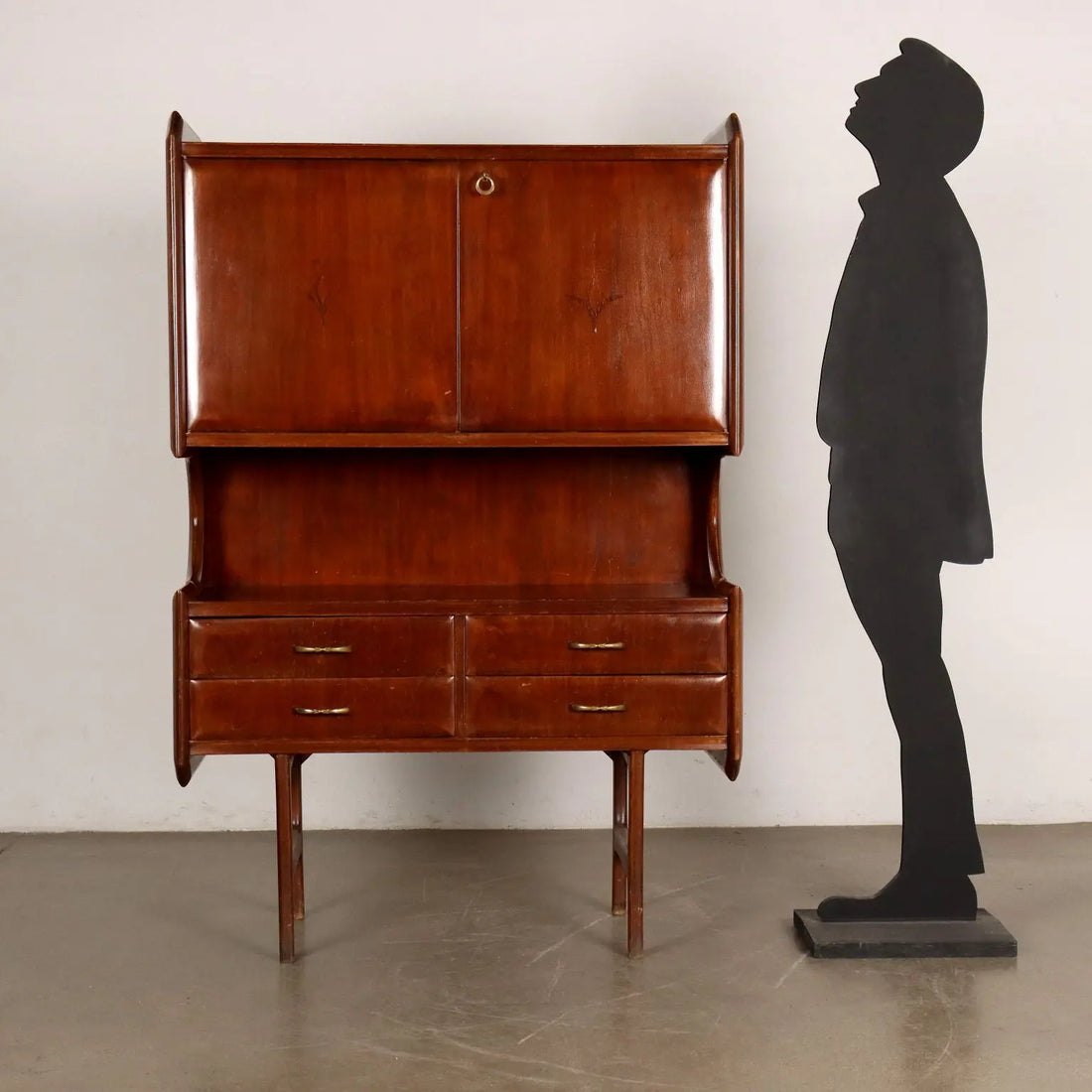 Vintage 1950s-60s Cabinet 4 Drawers Wood Brass Italy | Modernism | Furnitures