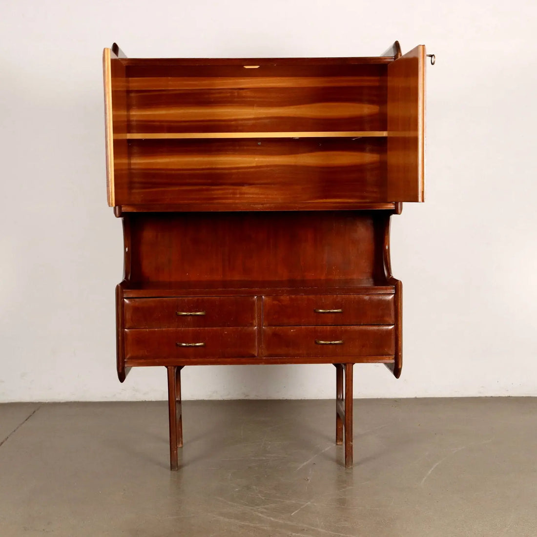 Vintage 1950s-60s Cabinet 4 Drawers Wood Brass Italy | Modernism | Furnitures