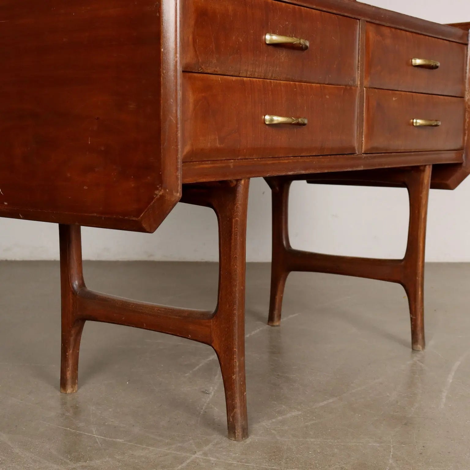 Vintage 1950s-60s Cabinet 4 Drawers Wood Brass Italy | Modernism | Furnitures