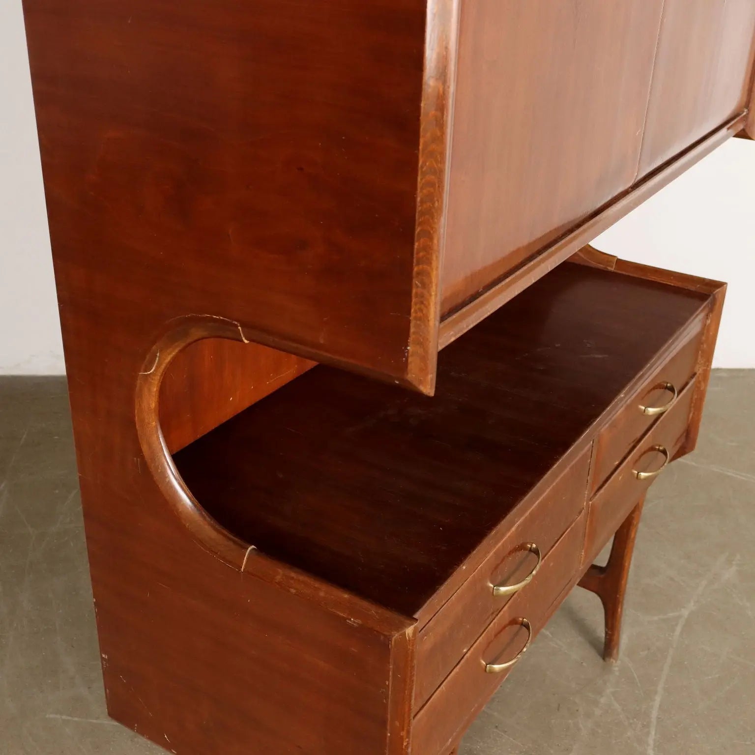 Vintage 1950s-60s Cabinet 4 Drawers Wood Brass Italy | Modernism | Furnitures
