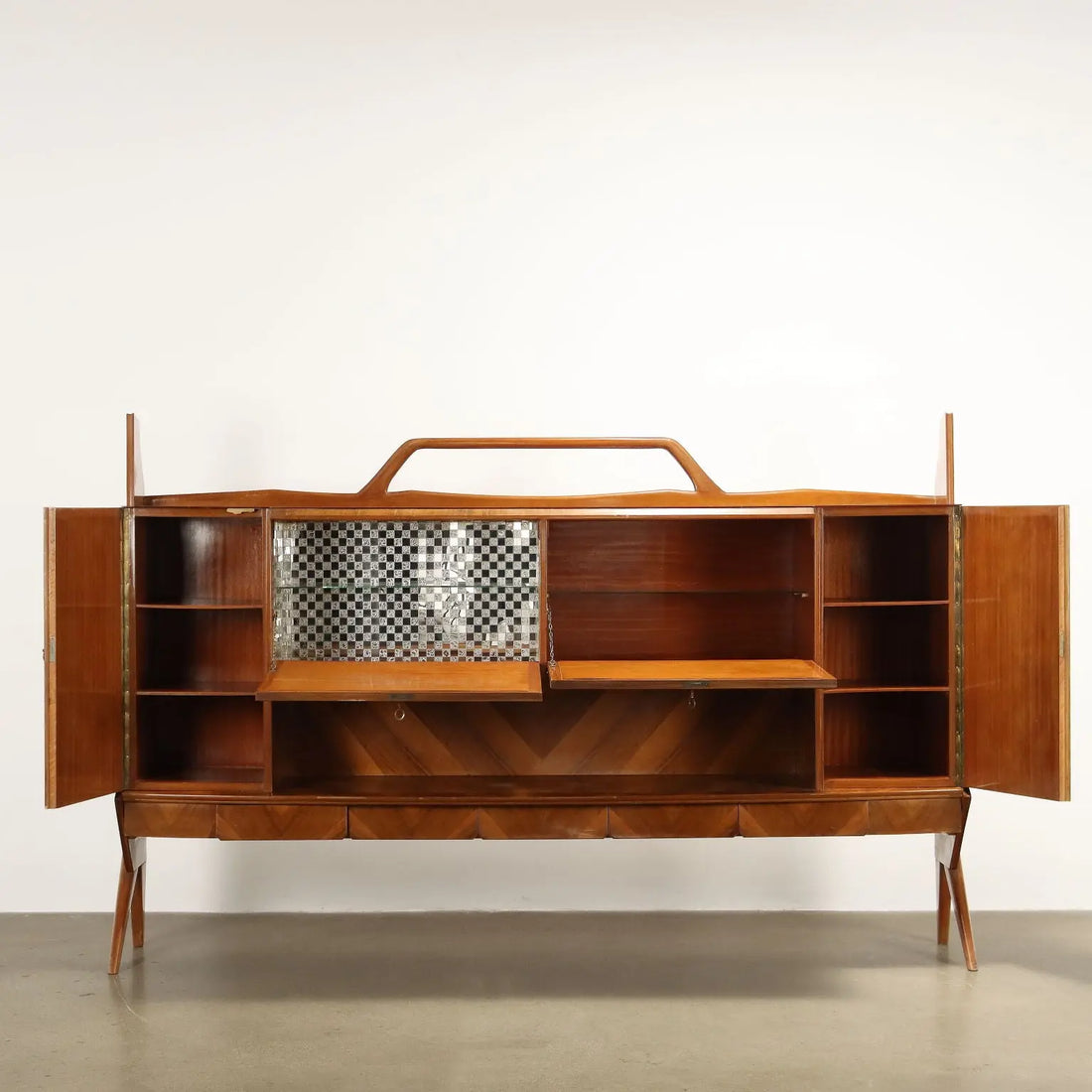 Vintage Cupboard Walnut Veneer Glas Italy 1950s-1960s | Modernism | Furnitures