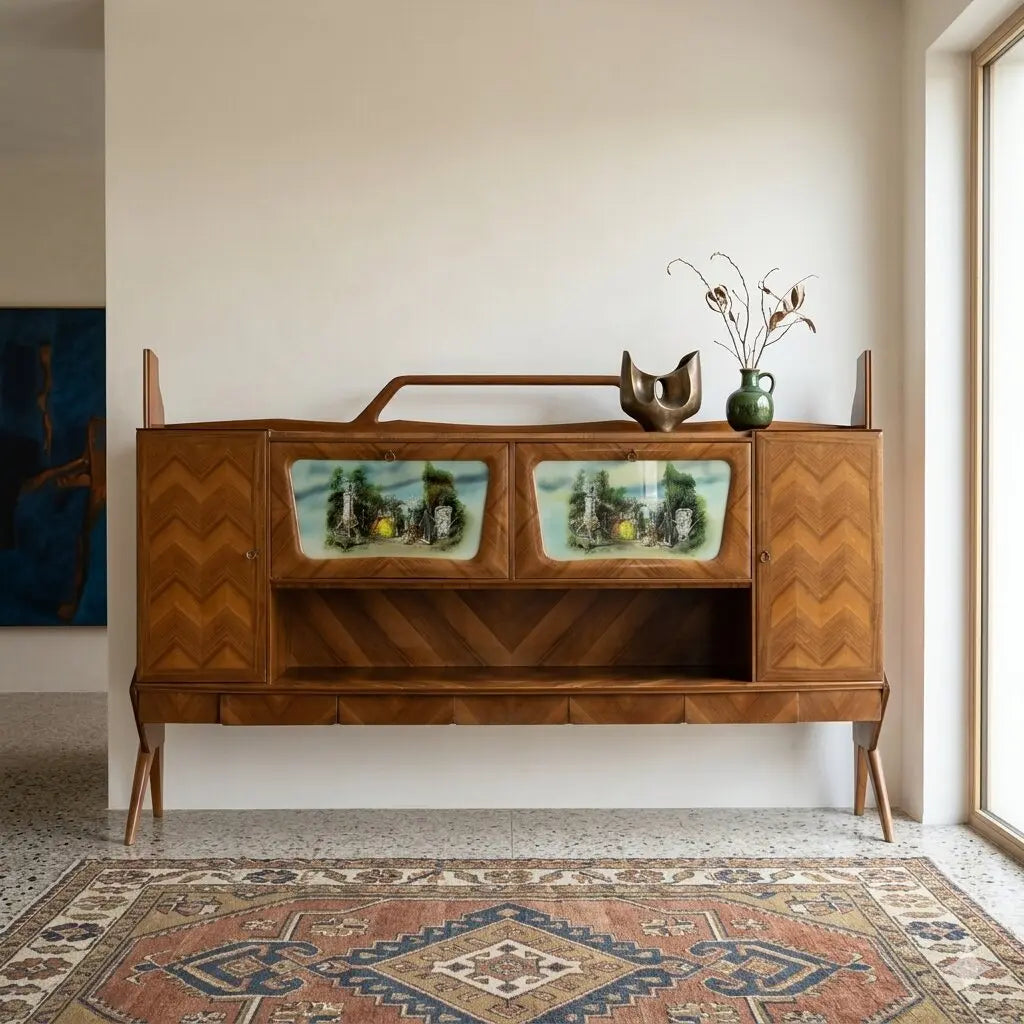Vintage Cupboard Walnut Veneer Glas Italy 1950s-1960s | Modernism | Furnitures
