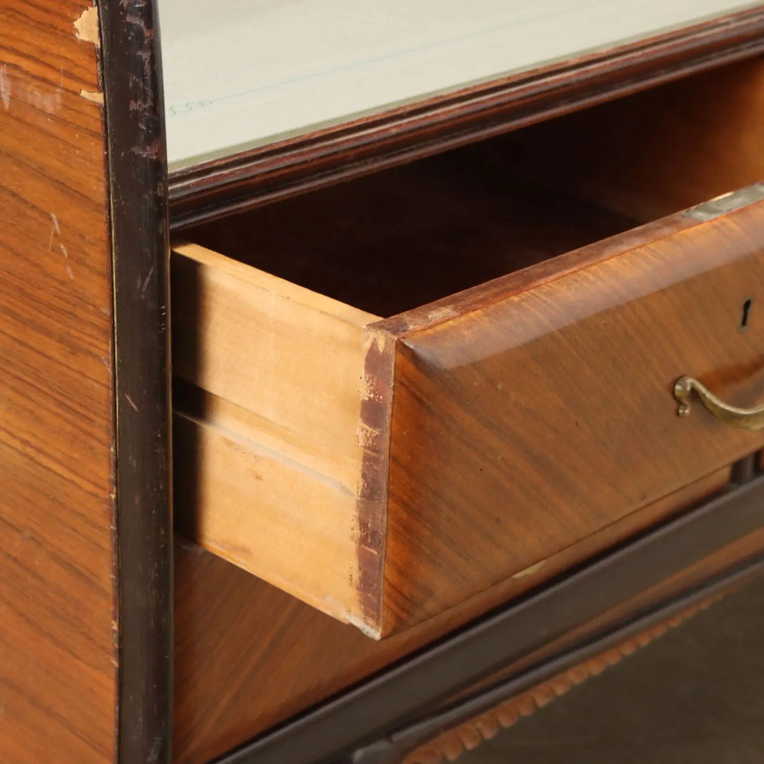 1950s-60s Exotic Wood Dresser with Mirror