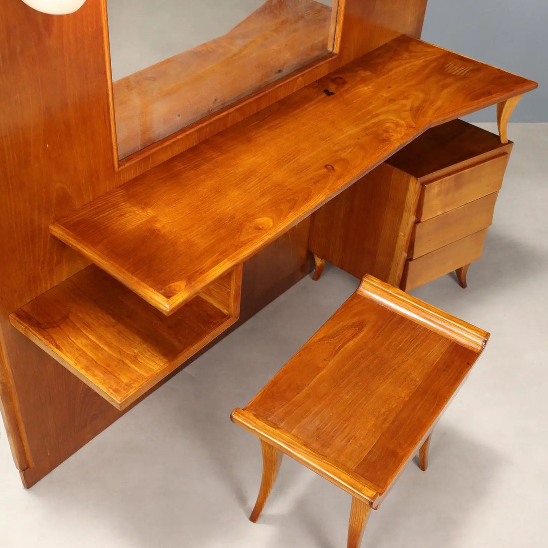 Vintage Dressing Table Oak Veneer Glass Design Italy 1950s-1960s | Modernism | Furnitures