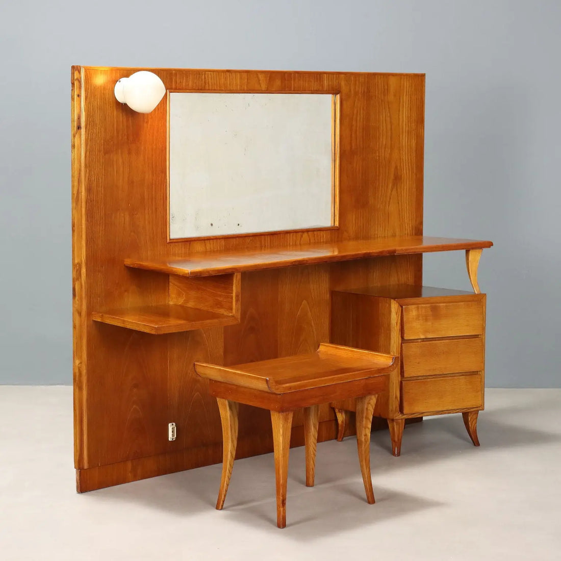 Vintage Dressing Table Oak Veneer Glass Design Italy 1950s-1960s | Modernism | Furnitures