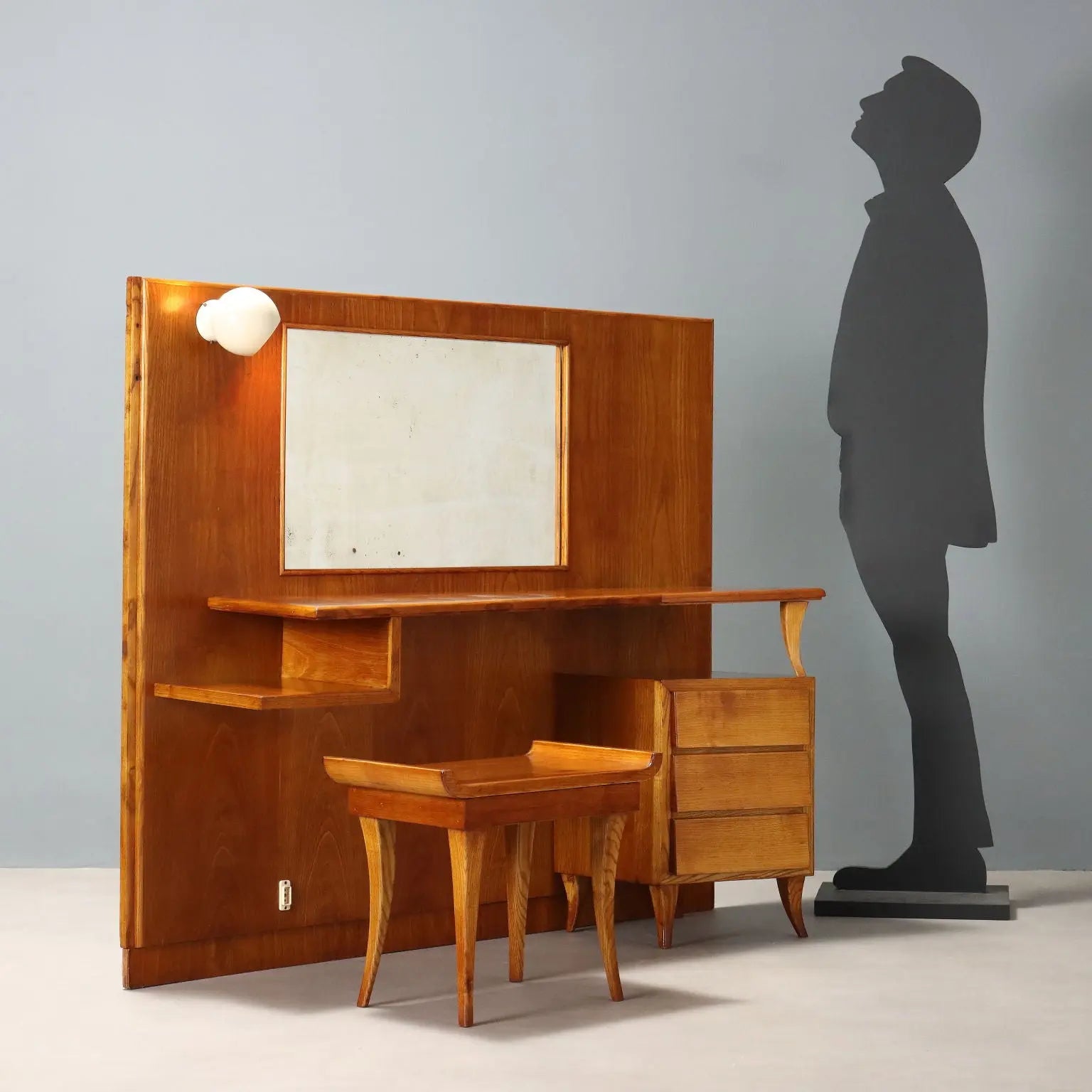 Vintage Dressing Table Oak Veneer Glass Design Italy 1950s-1960s | Modernism | Furnitures