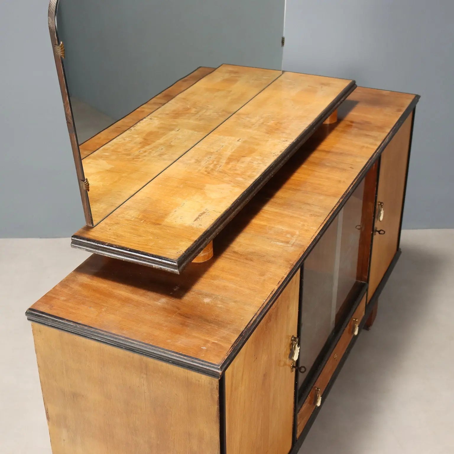 Vintage Cupboard Walnut Veneer Design with Mirror Italy 1960s | Modernism | Furnitures