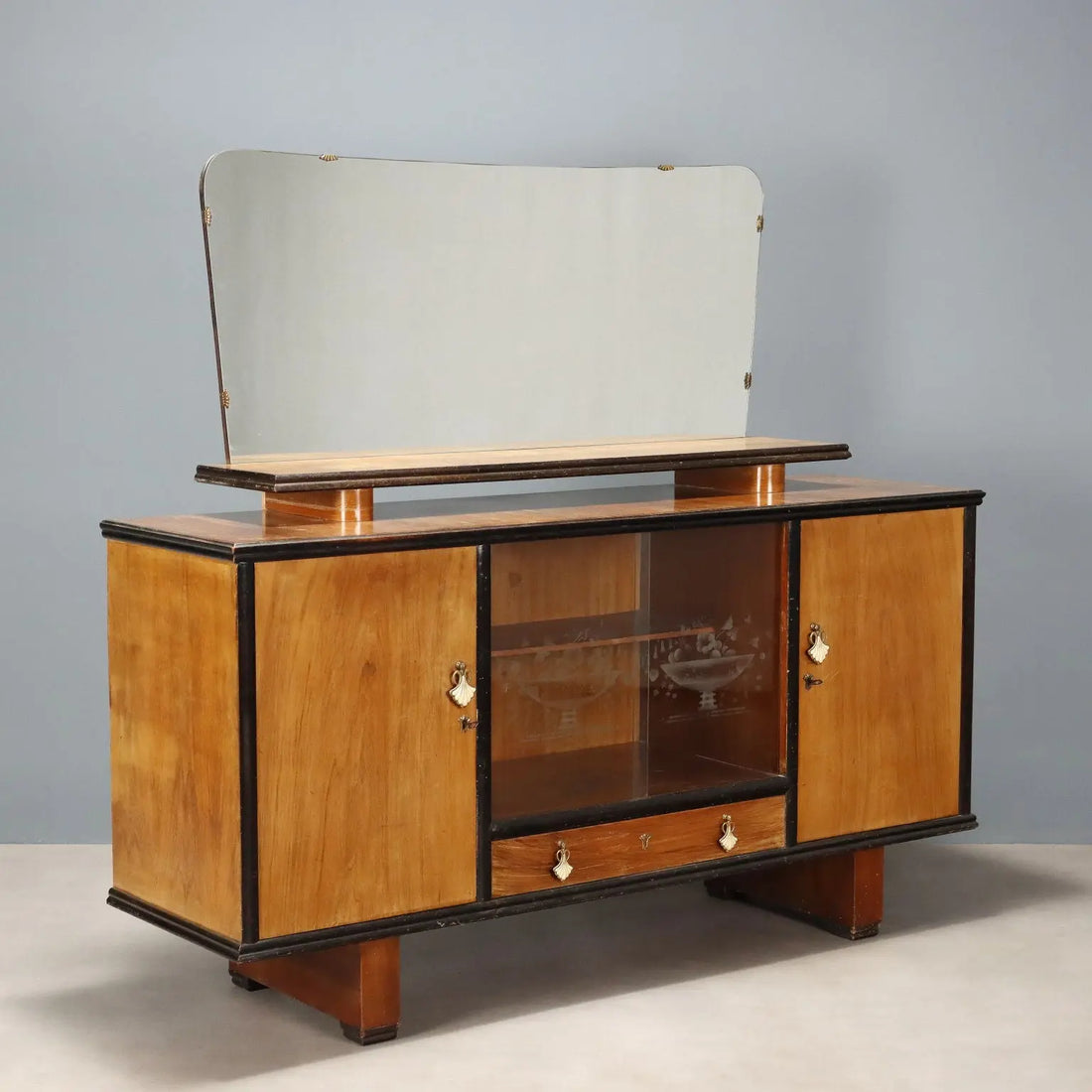 Vintage Cupboard Walnut Veneer Design with Mirror Italy 1960s | Modernism | Furnitures