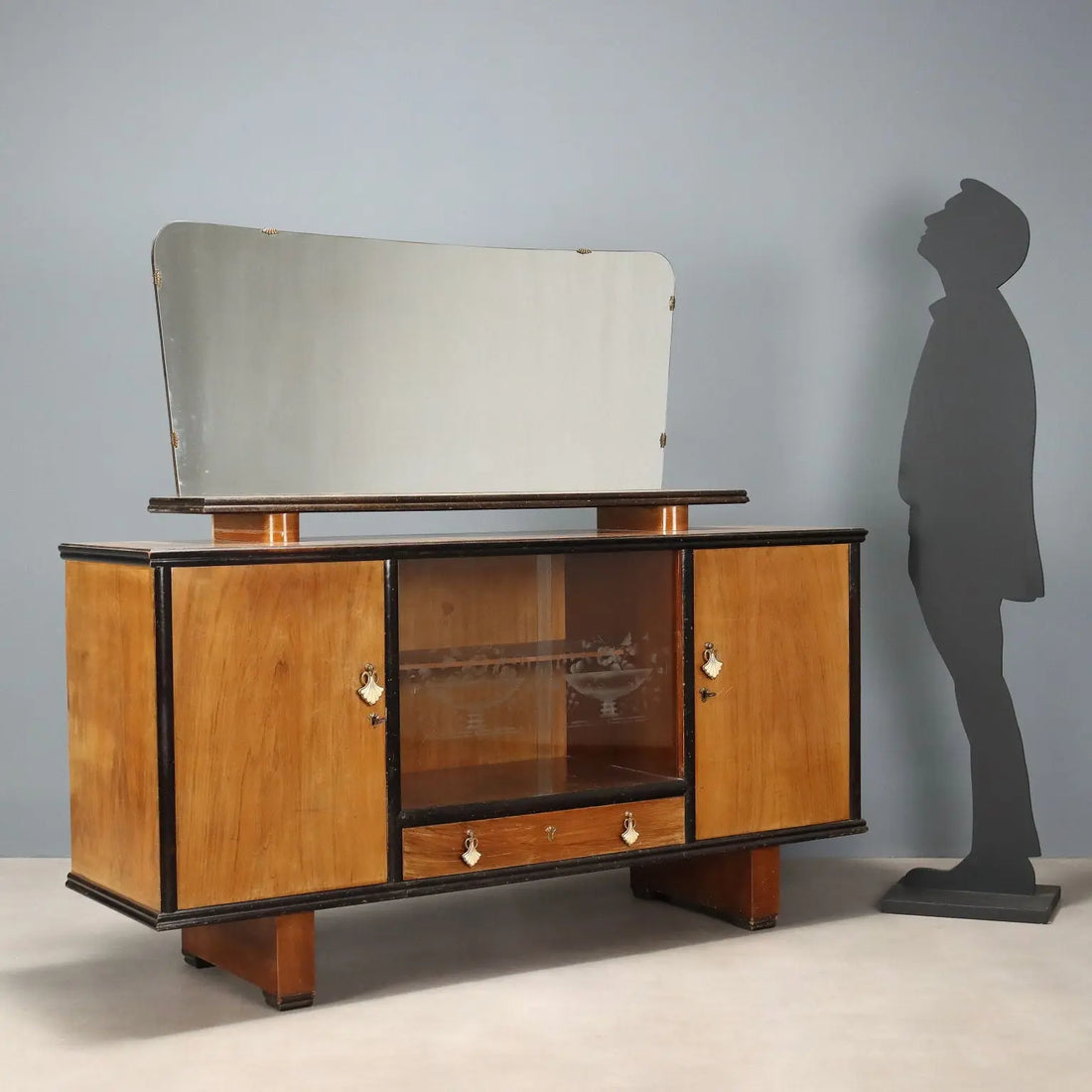 Vintage Cupboard Walnut Veneer Design with Mirror Italy 1960s | Modernism | Furnitures