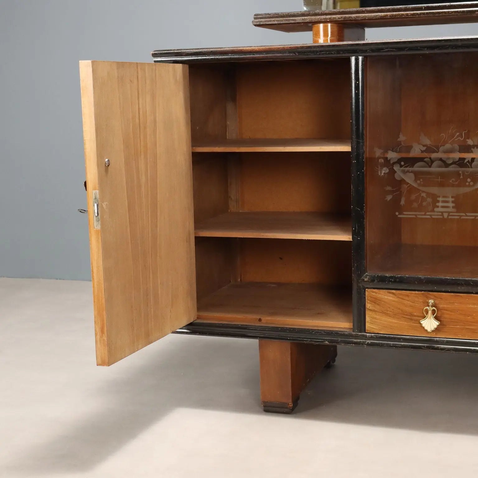 Vintage Cupboard Walnut Veneer Design with Mirror Italy 1960s | Modernism | Furnitures