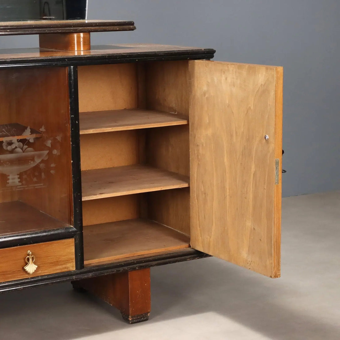 Vintage Cupboard Walnut Veneer Design with Mirror Italy 1960s | Modernism | Furnitures