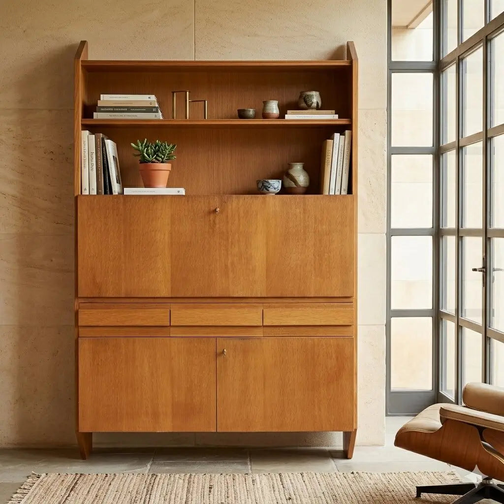 Vintage Cabinet Oak Veneered Wood Design Italy 1950s | Modernism | Furnitures