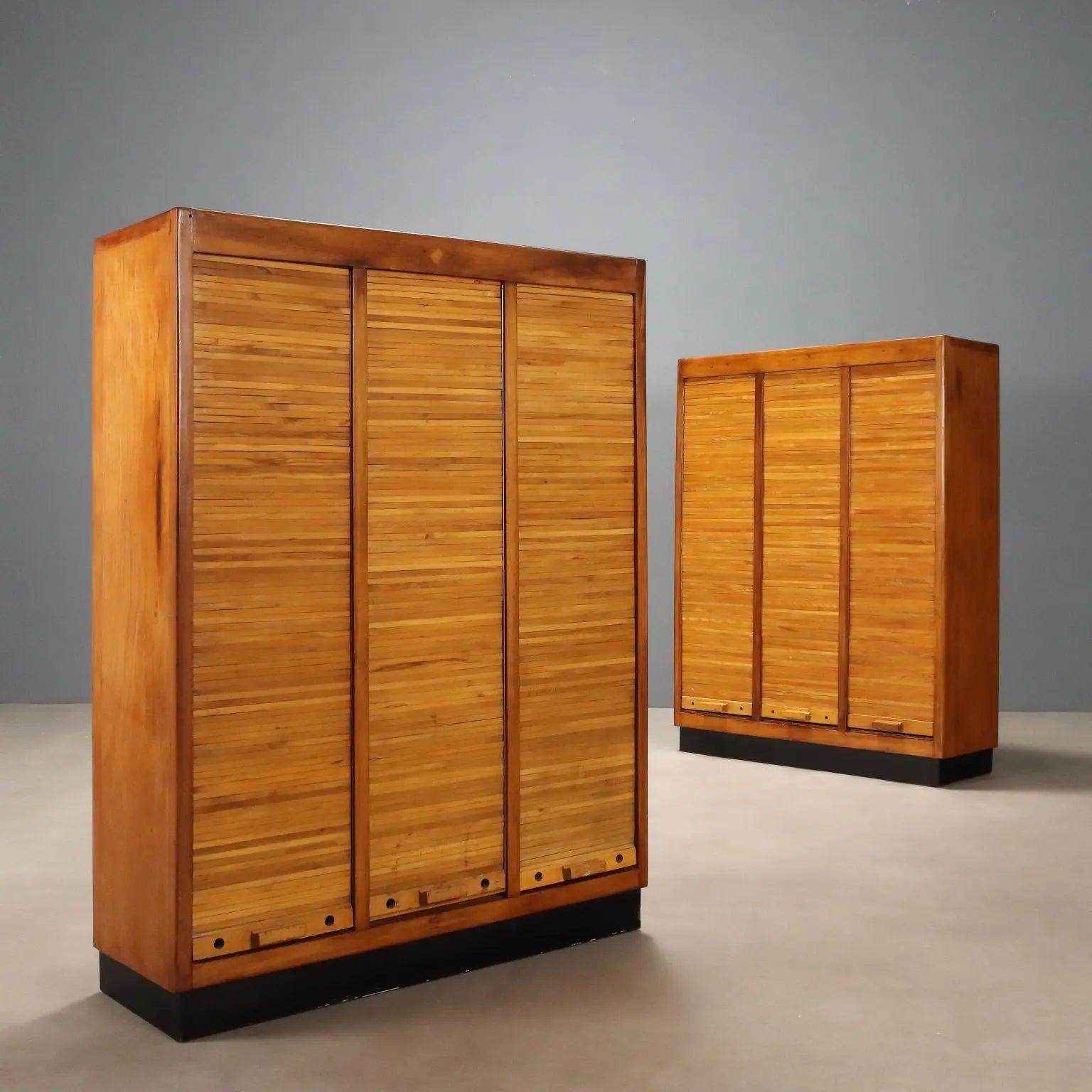 Vintage Cabinets Rolling Shutter Walnut Veneer Design Italy 1950s | Modernism | Furnitures