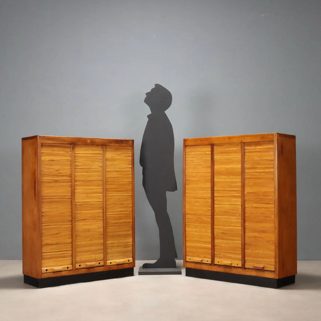 Vintage Cabinets Rolling Shutter Walnut Veneer Design Italy 1950s | Modernism | Furnitures