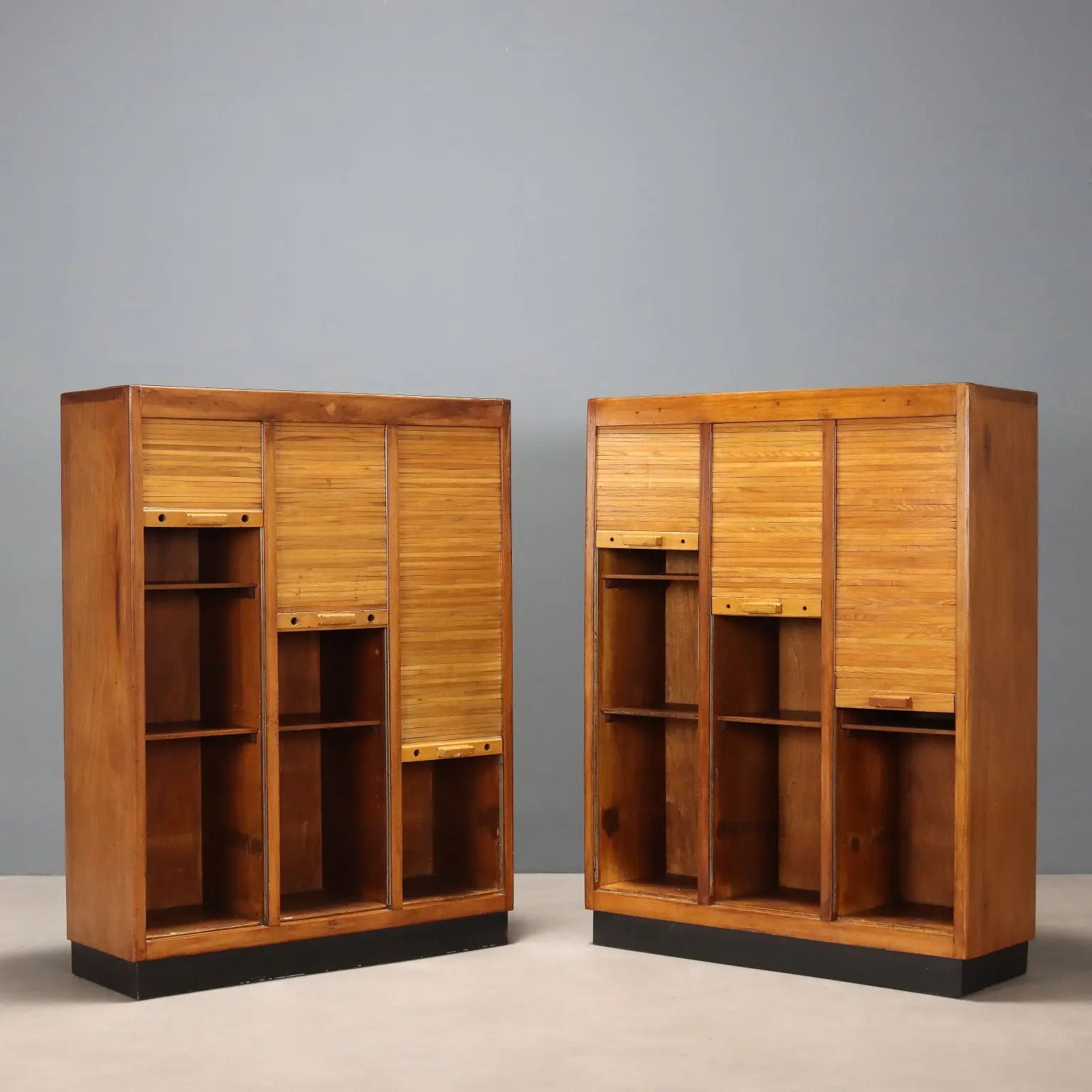 Vintage Cabinets Rolling Shutter Walnut Veneer Design Italy 1950s | Modernism | Furnitures