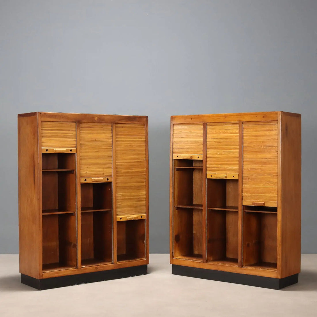 Vintage Cabinets Rolling Shutter Walnut Veneer Design Italy 1950s | Modernism | Furnitures