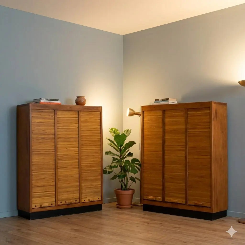 Vintage Cabinets Rolling Shutter Walnut Veneer Design Italy 1950s | Modernism | Furnitures