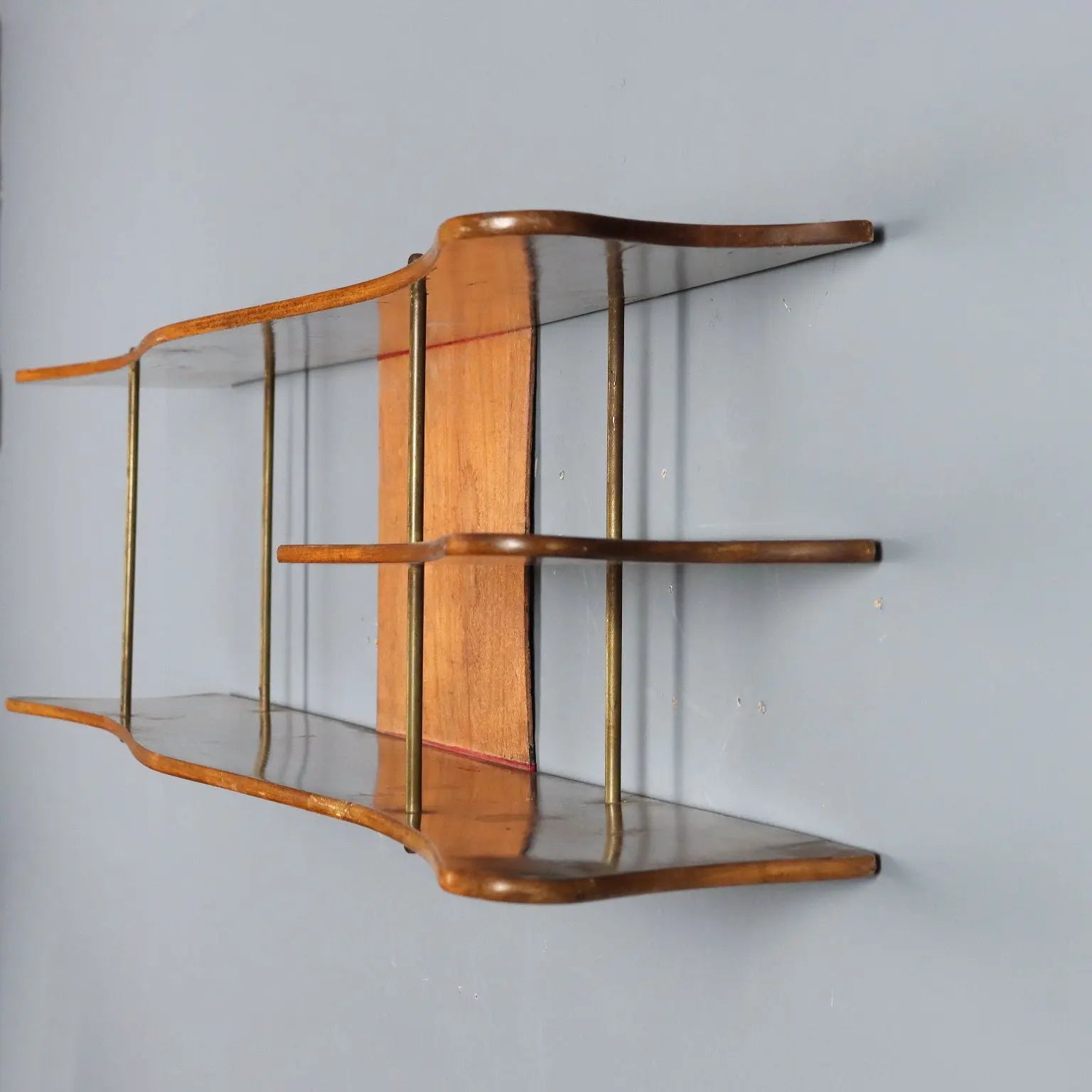 Vintage Shelf Walnut Brass Design Italy 1950s | Modernism | Furnitures