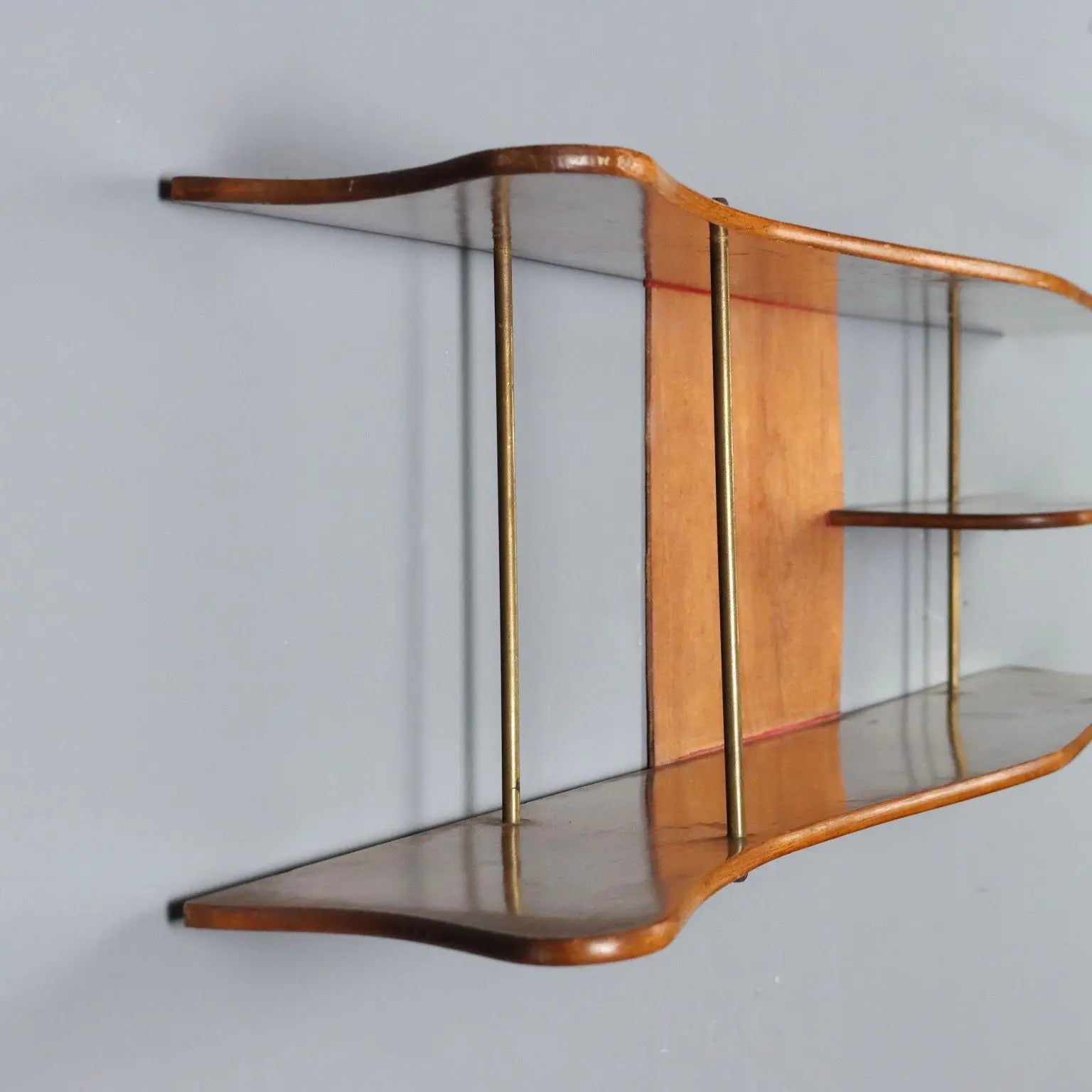 Vintage Shelf Walnut Brass Design Italy 1950s | Modernism | Furnitures