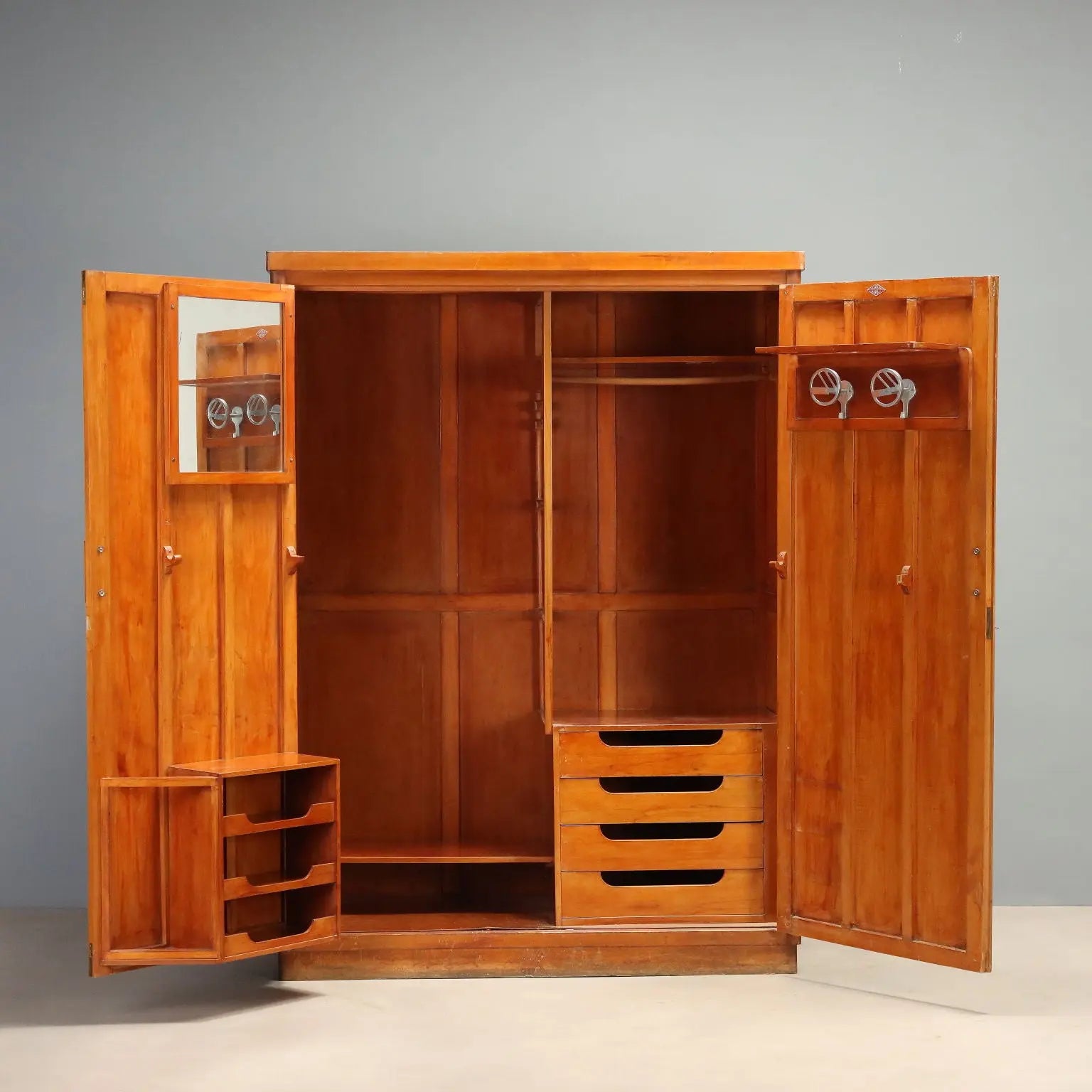 Vintage Wardrobe Gorgone Naples Cherry Veneer Italy 1940s