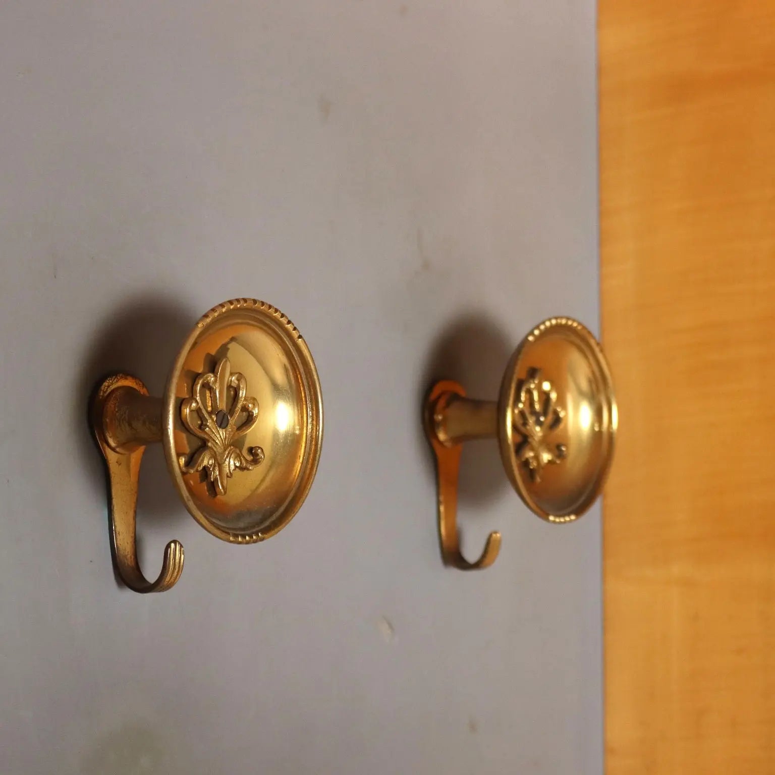 Vintage Entrance Furnishing Beech Brass Design Italy 1950s-1960s