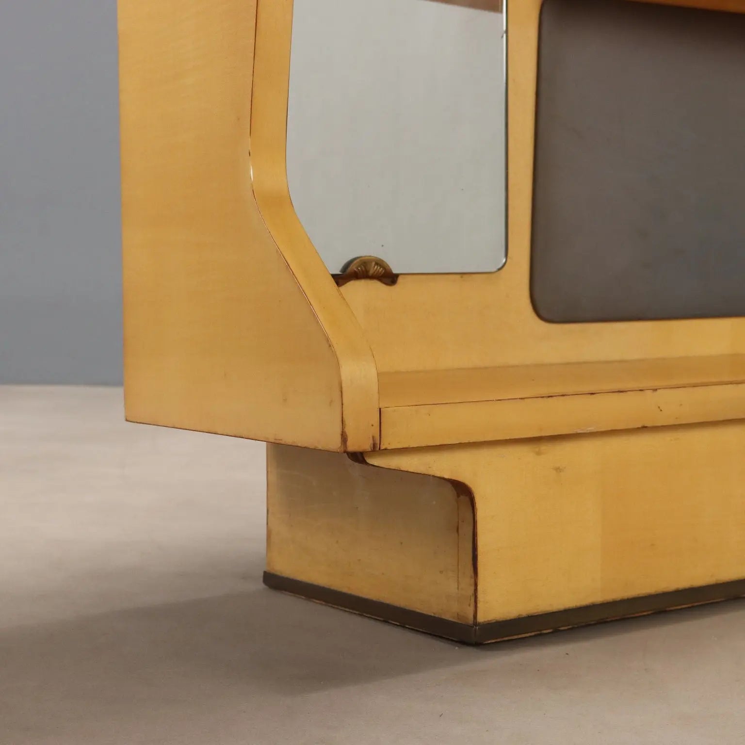 Vintage Entrance Furnishing Beech Brass Design Italy 1950s-1960s