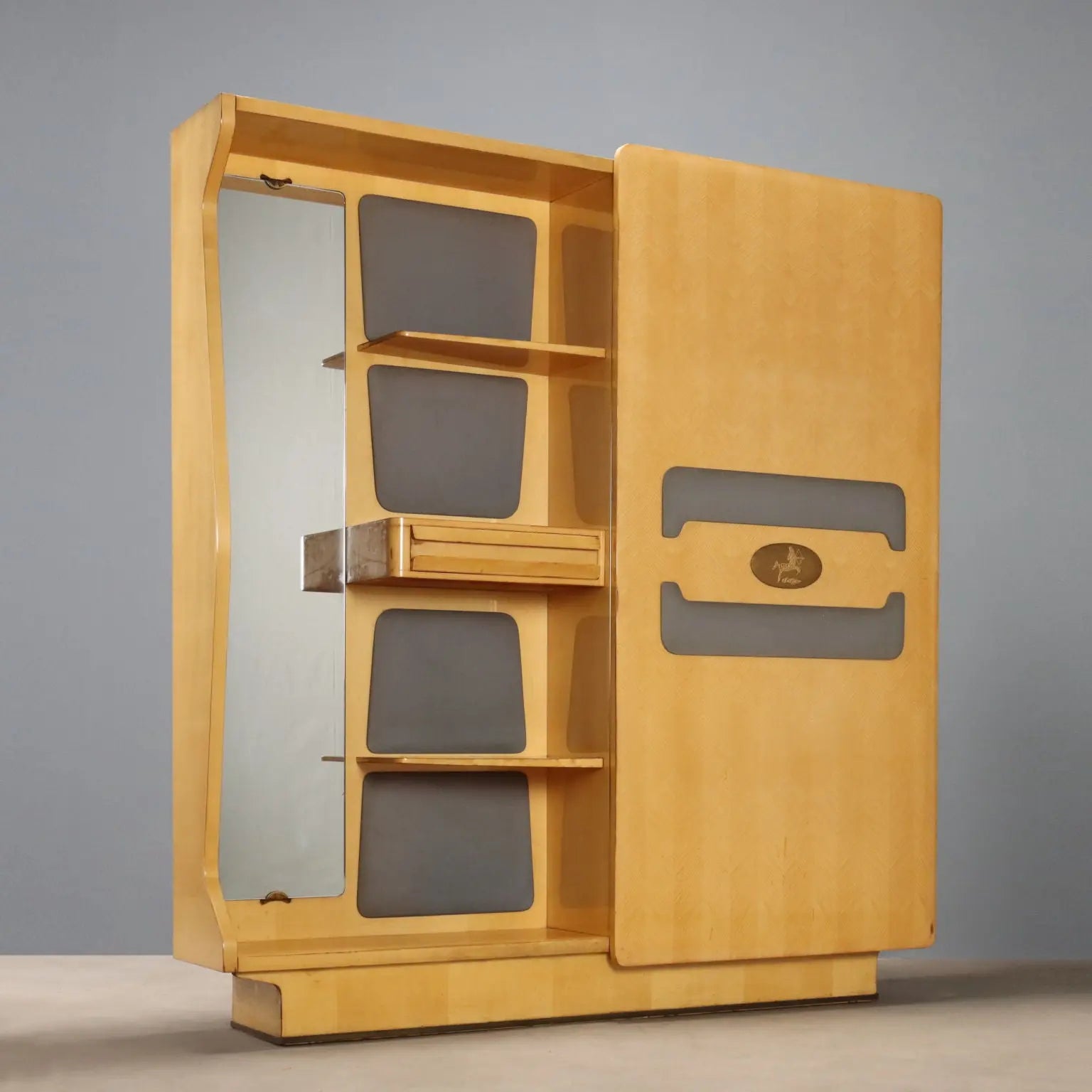 Vintage Entrance Furnishing Beech Brass Design Italy 1950s-1960s