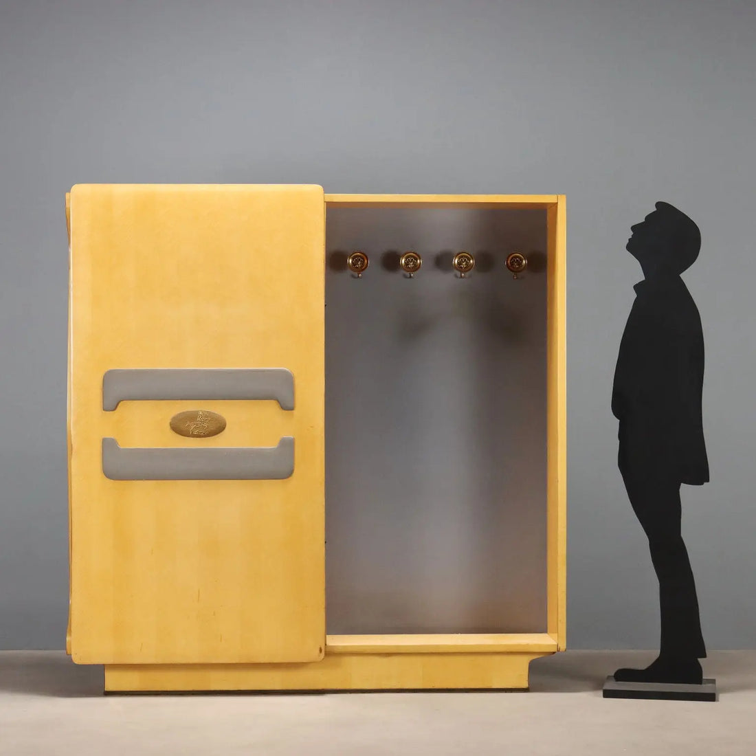 Vintage Entrance Furnishing Beech Brass Design Italy 1950s-1960s